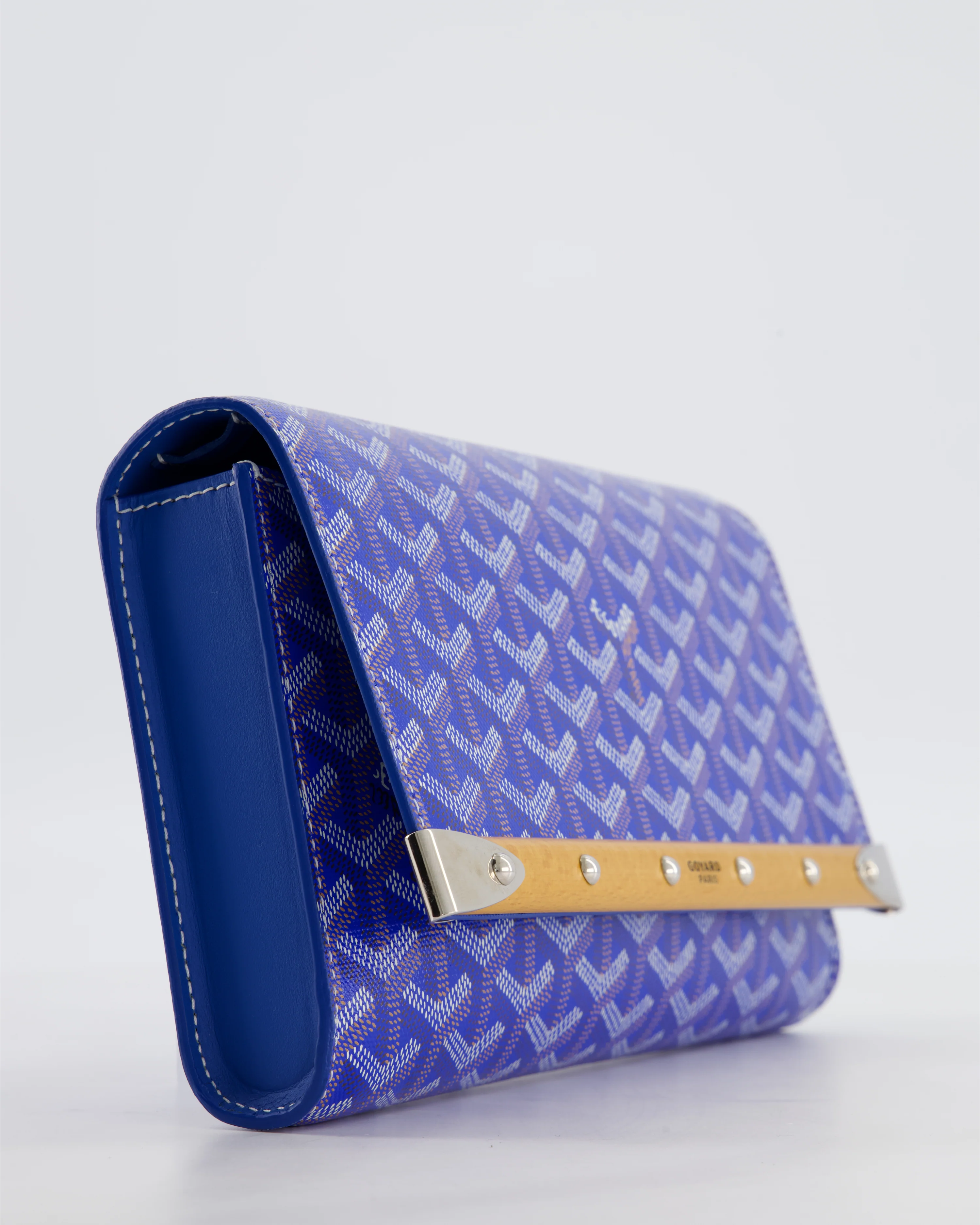Goyard Monte Carlo Canvas Clutch Bag in Blue Goyardine Canvas and Silver Hardware - Image 11