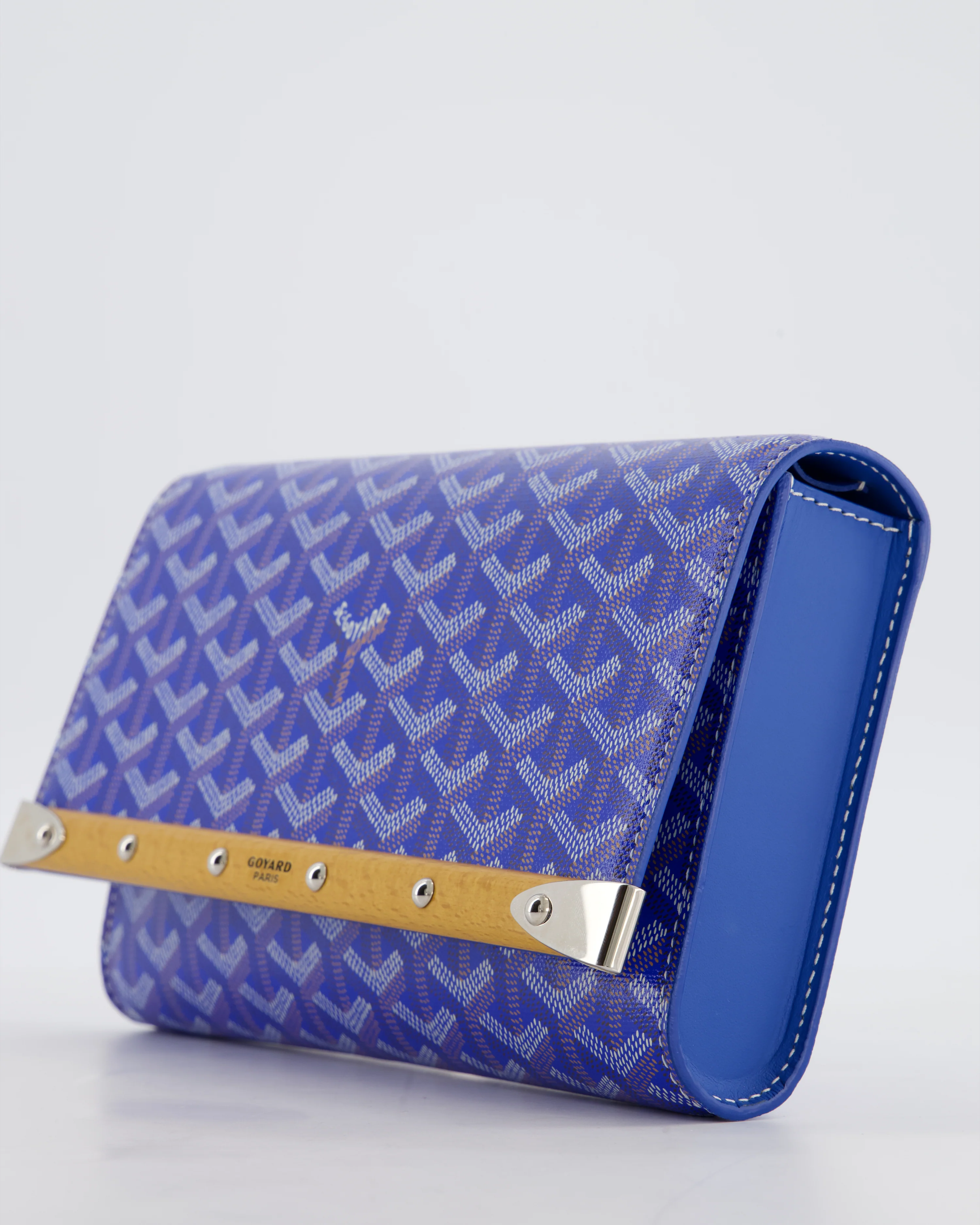 Goyard Monte Carlo Canvas Clutch Bag in Blue Goyardine Canvas and Silver Hardware - Image 12