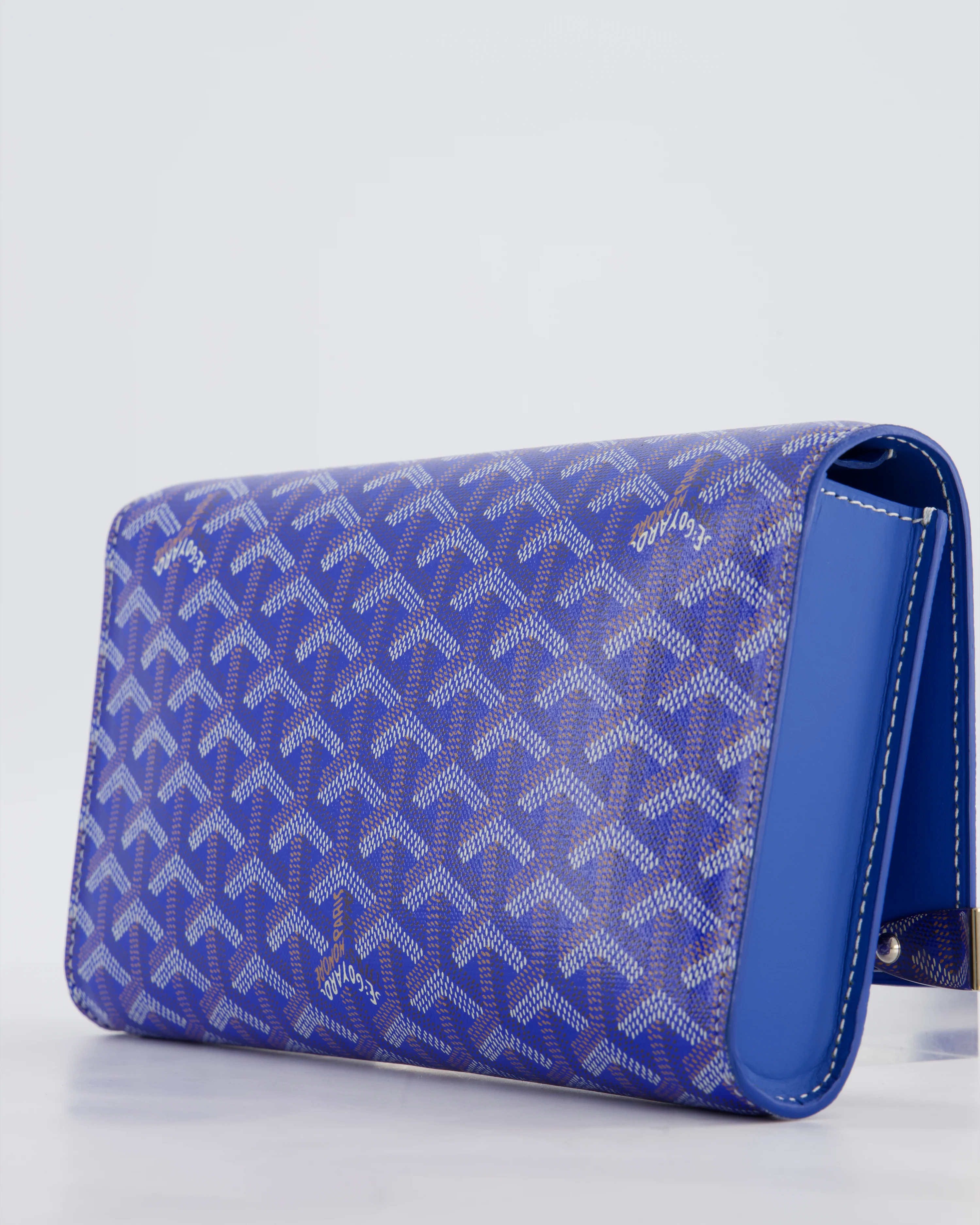 Goyard Monte Carlo Canvas Clutch Bag in Blue Goyardine Canvas and Silver Hardware - Image 13