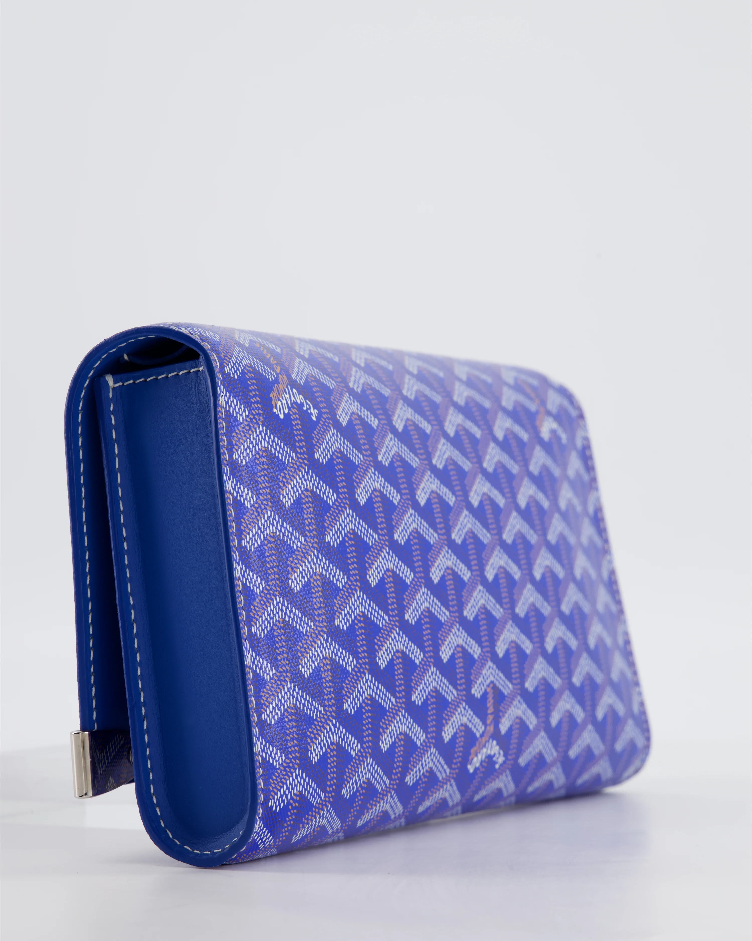 Goyard Monte Carlo Canvas Clutch Bag in Blue Goyardine Canvas and Silver Hardware - Image 14