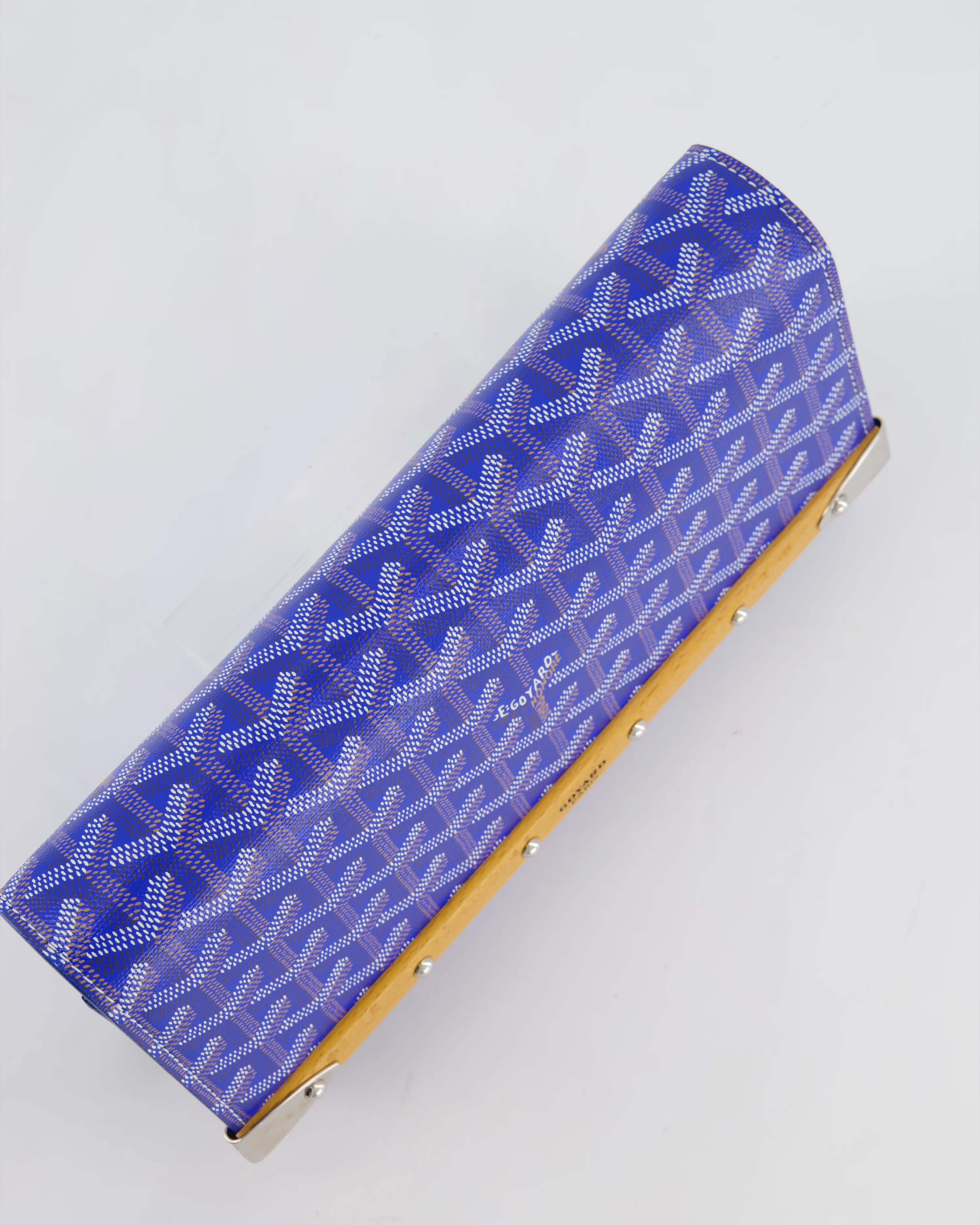 Goyard Monte Carlo Canvas Clutch Bag in Blue Goyardine Canvas and Silver Hardware - Image 16