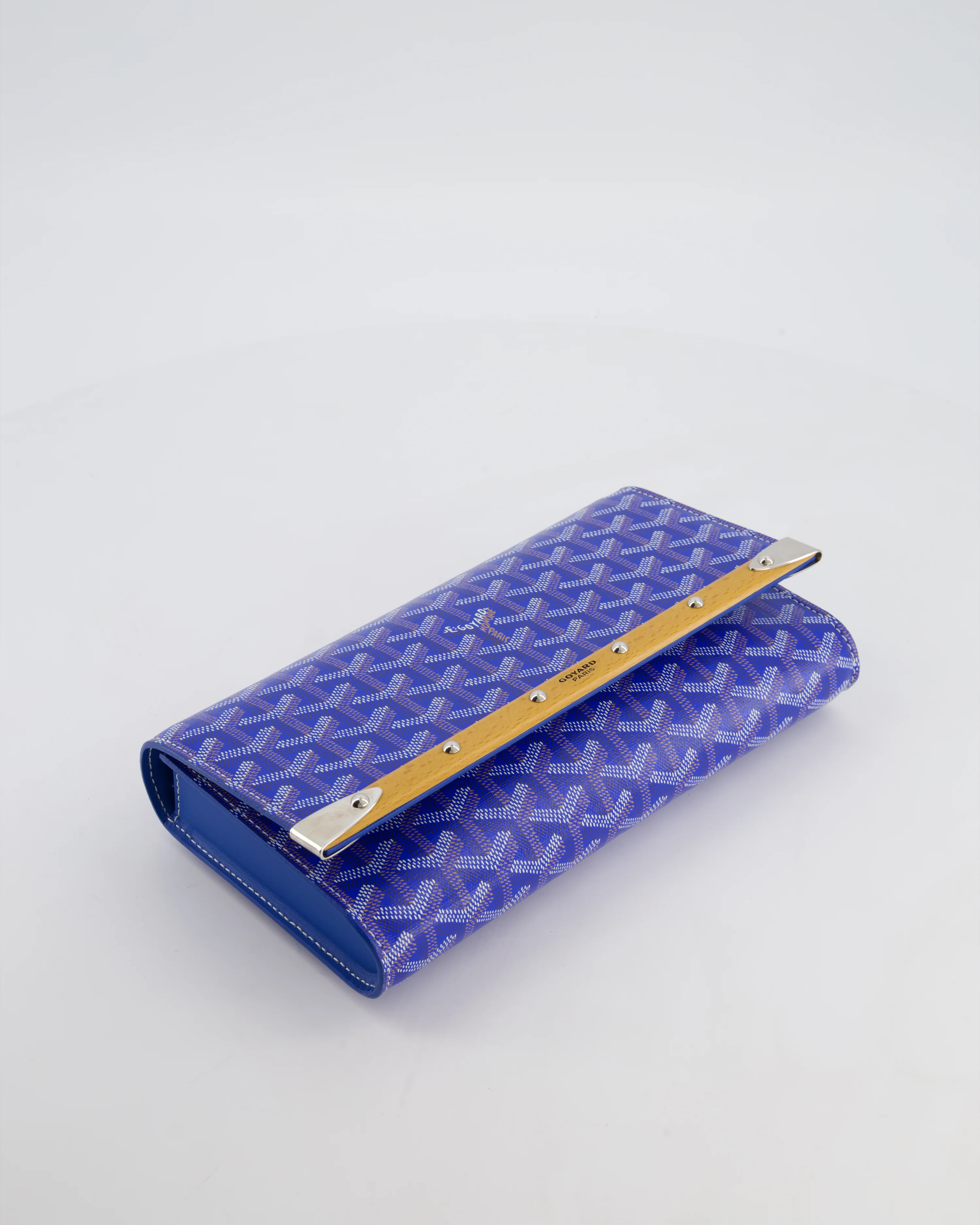 Goyard Monte Carlo Canvas Clutch Bag in Blue Goyardine Canvas and Silver Hardware - Image 18