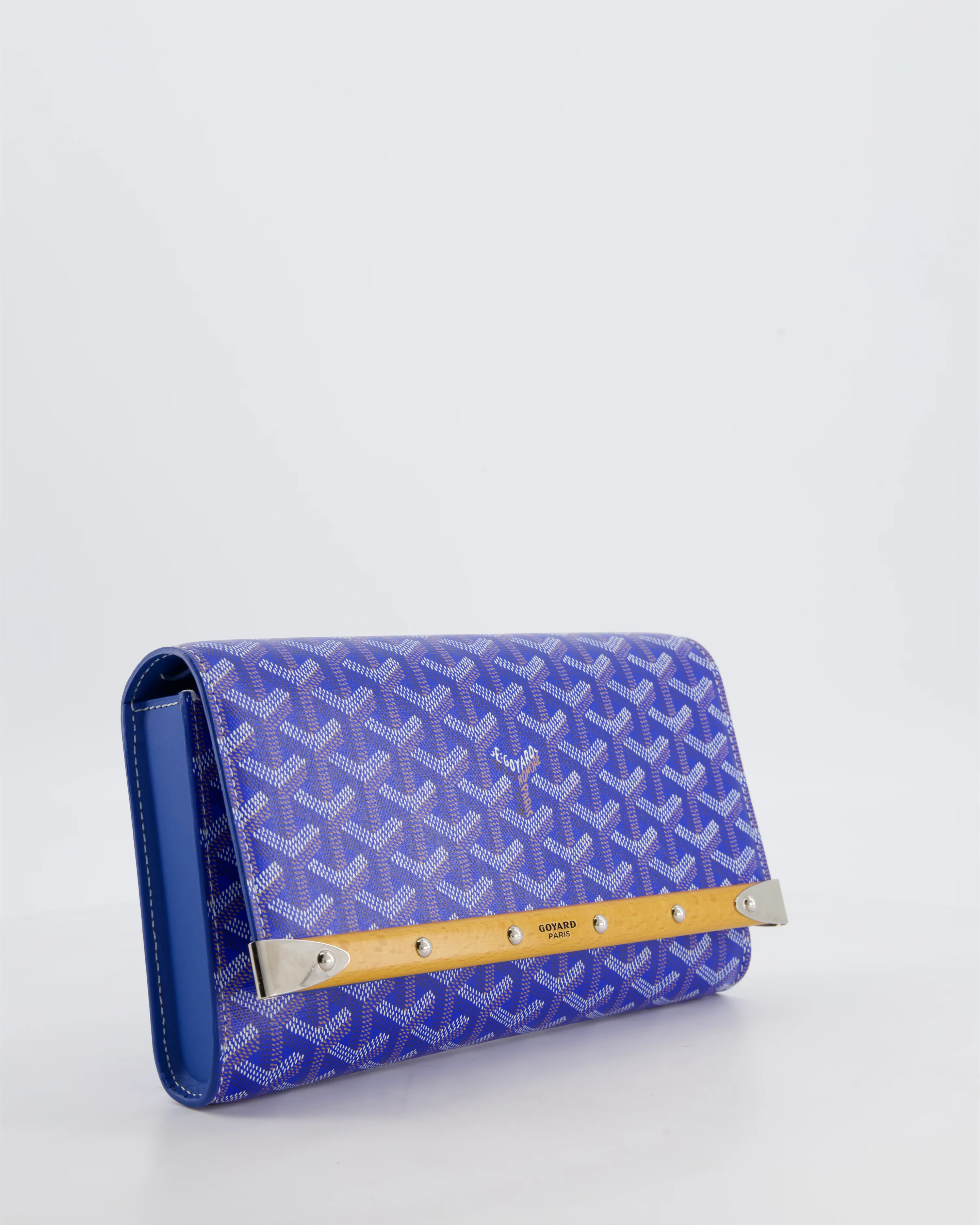 Goyard Monte Carlo Canvas Clutch Bag in Blue Goyardine Canvas and Silver Hardware - Image 4