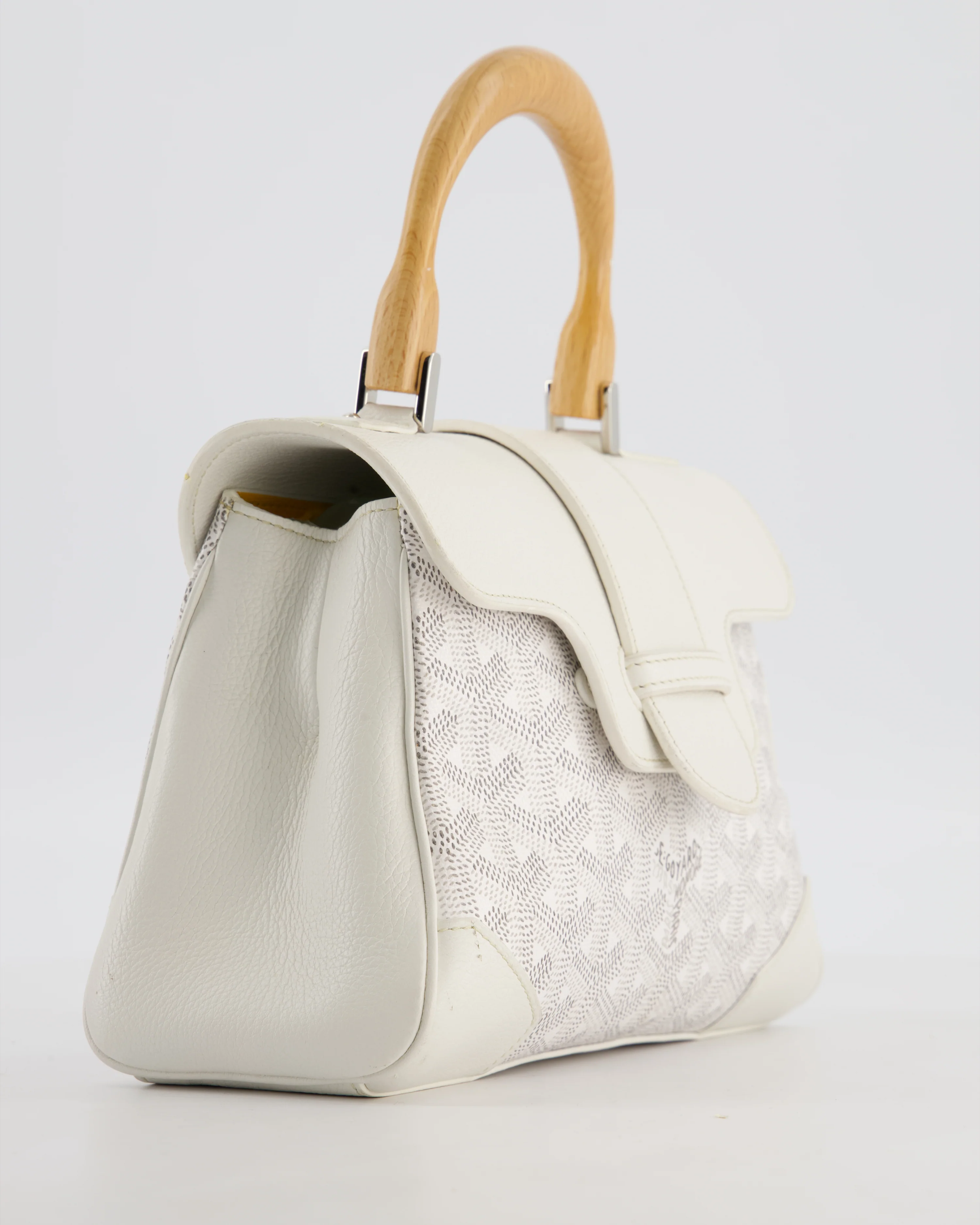 Goyard Mini Saigon Bag in White Goyardine Canvas & Wood with Silver Hardware RRP £4300 - Image 10