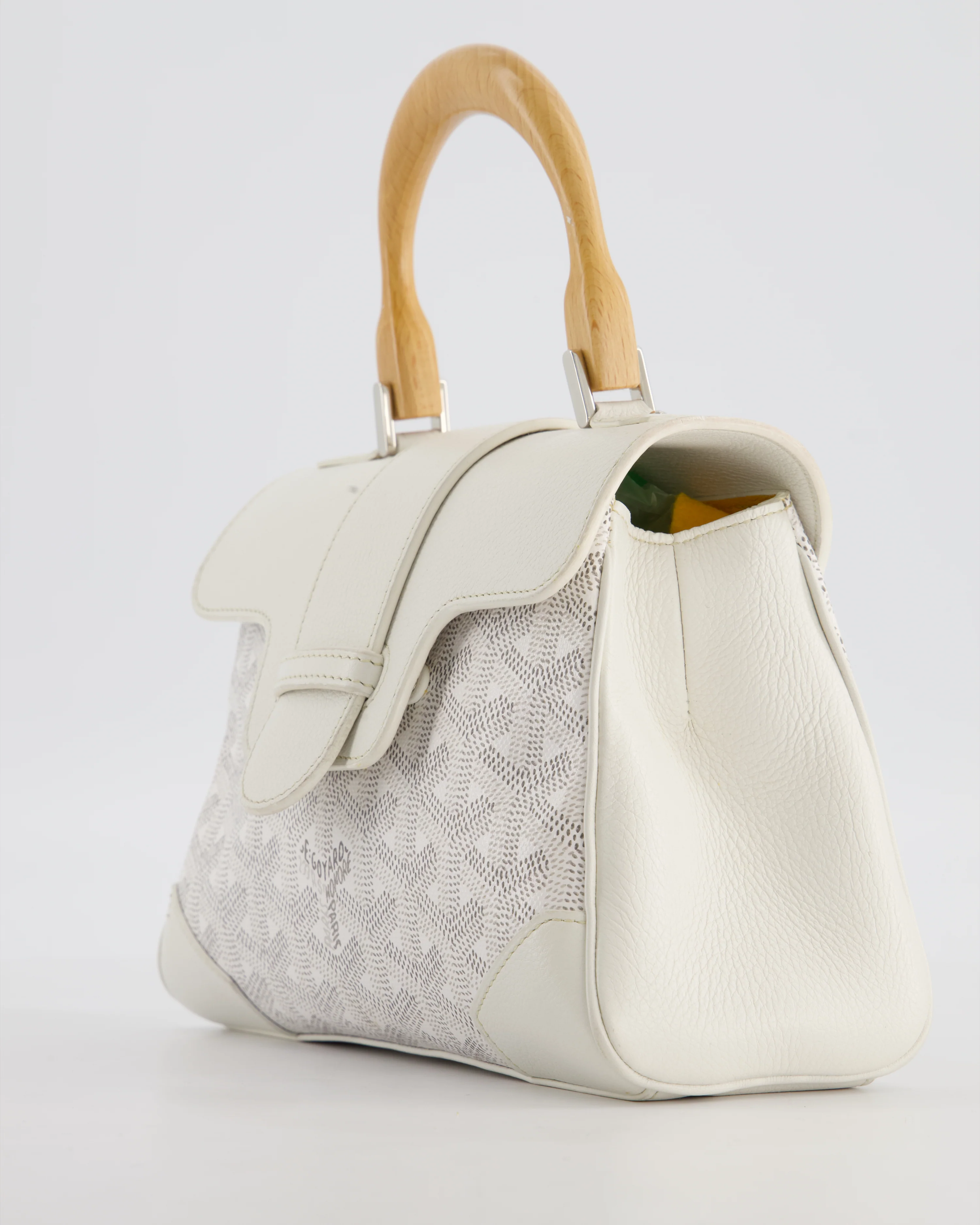 Goyard Mini Saigon Bag in White Goyardine Canvas & Wood with Silver Hardware RRP £4300 - Image 11