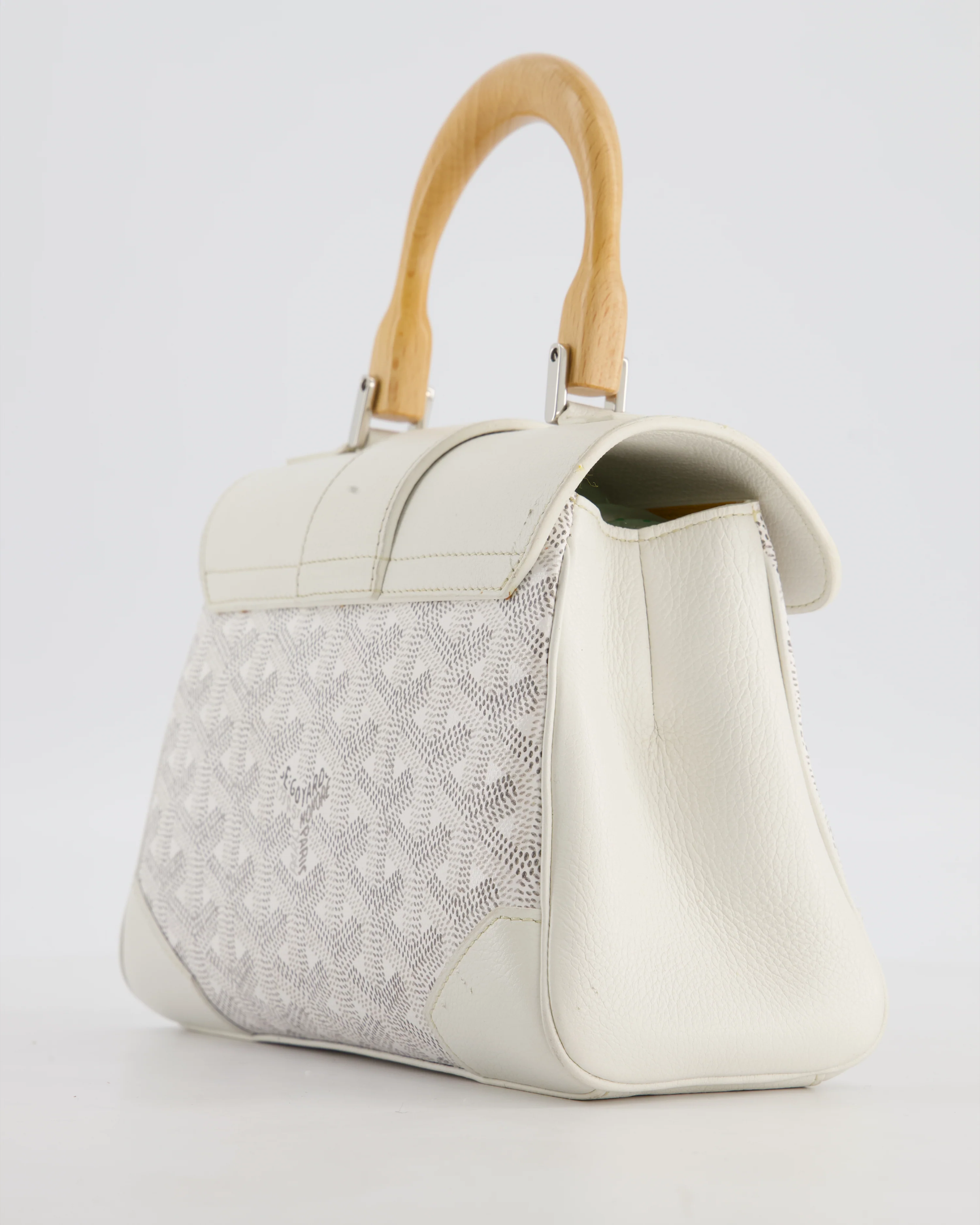 Goyard Mini Saigon Bag in White Goyardine Canvas & Wood with Silver Hardware RRP £4300 - Image 12