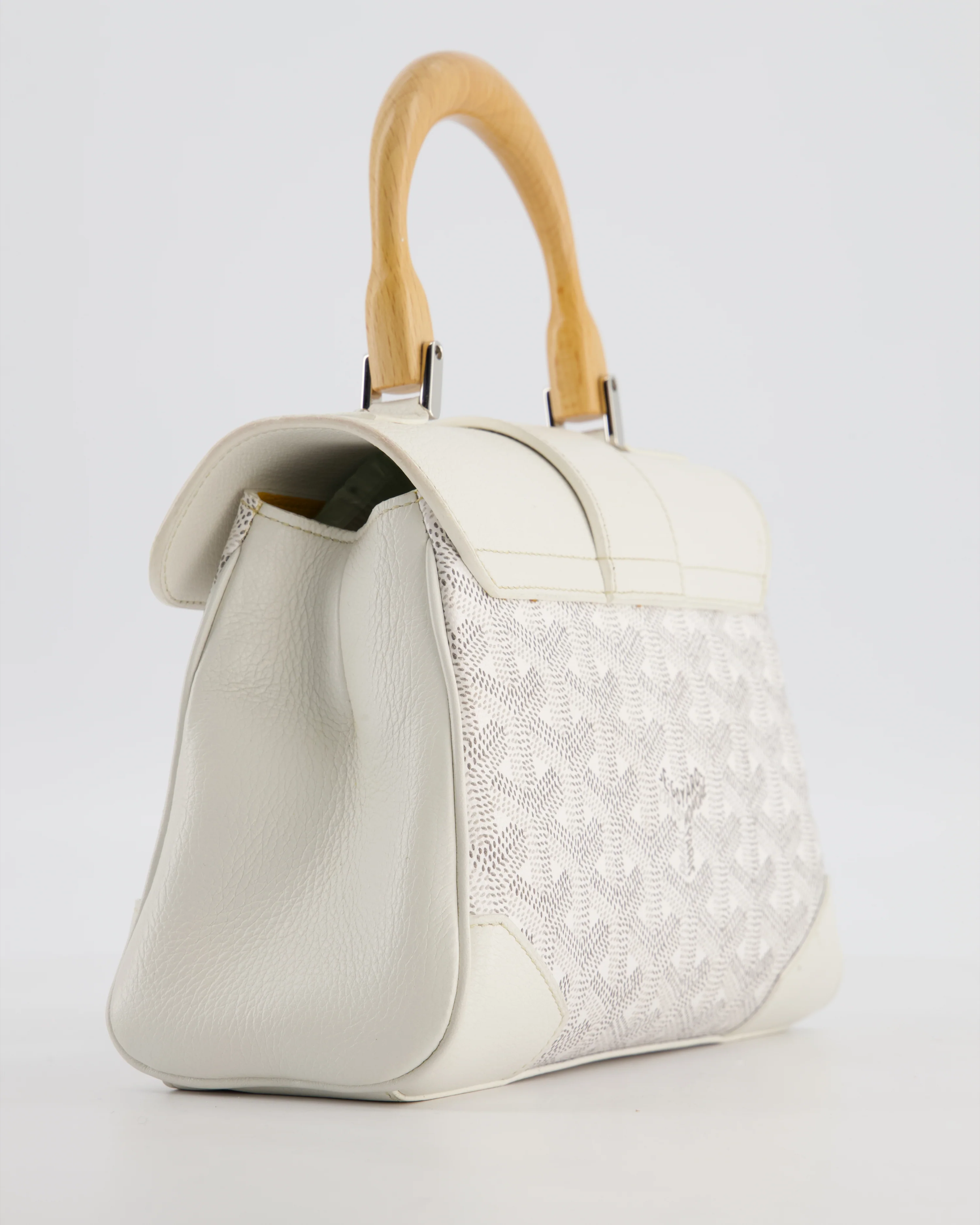 Goyard Mini Saigon Bag in White Goyardine Canvas & Wood with Silver Hardware RRP £4300 - Image 13