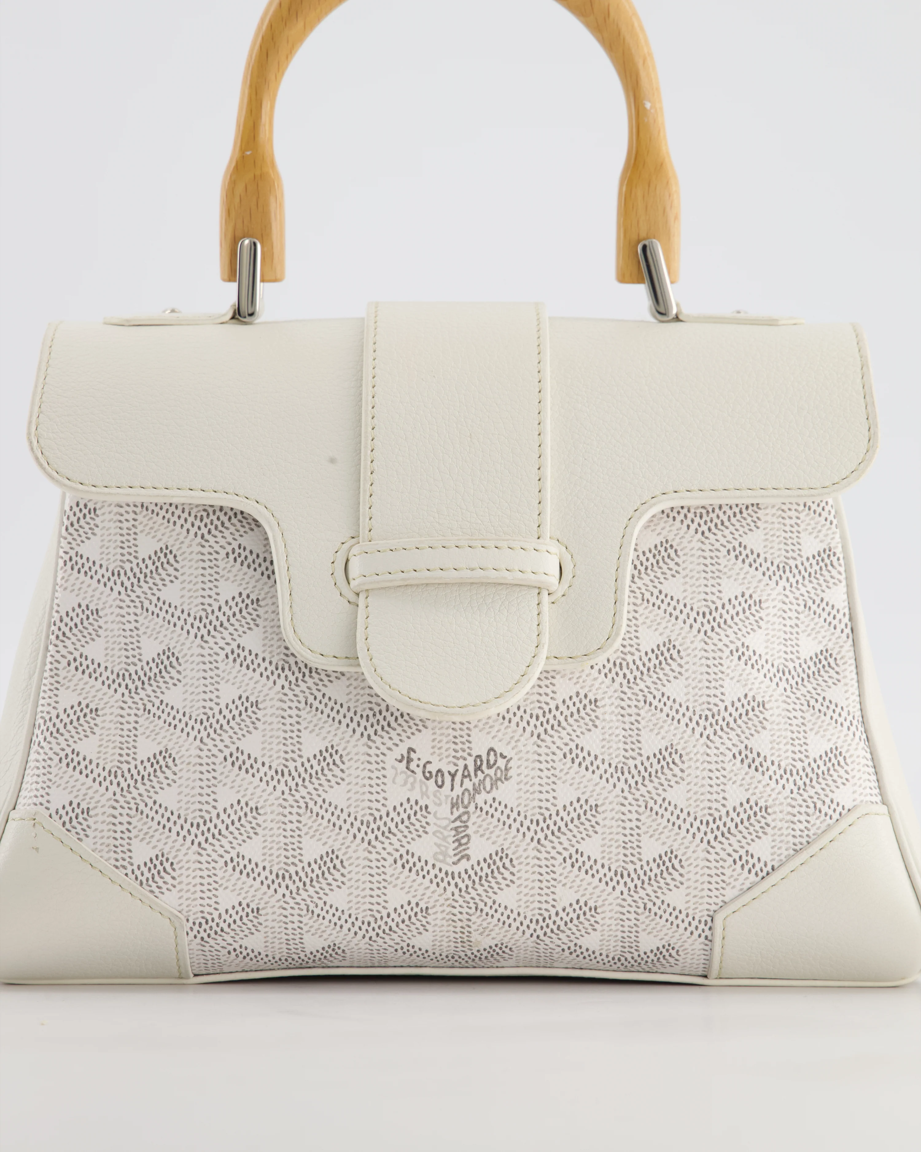 Goyard Mini Saigon Bag in White Goyardine Canvas & Wood with Silver Hardware RRP £4300 - Image 14