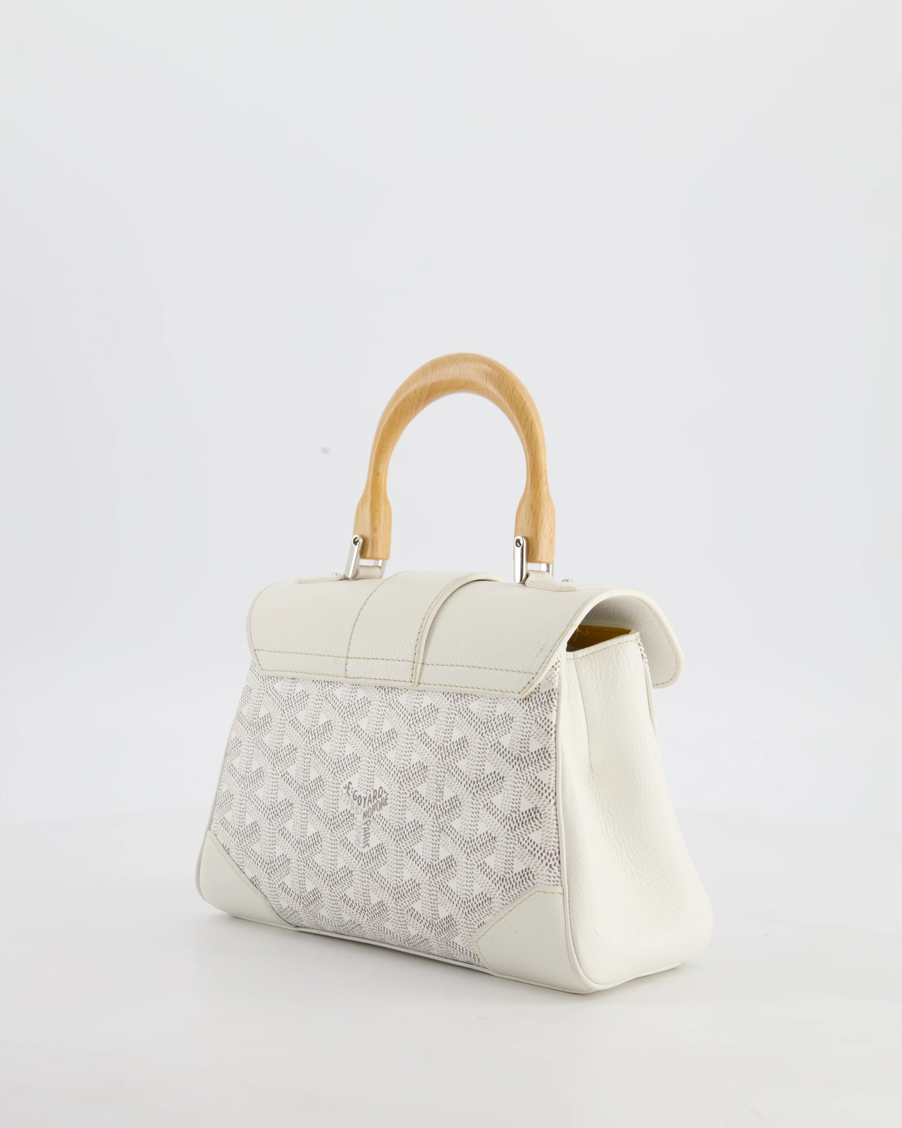 Goyard Mini Saigon Bag in White Goyardine Canvas & Wood with Silver Hardware RRP £4300 - Image 5