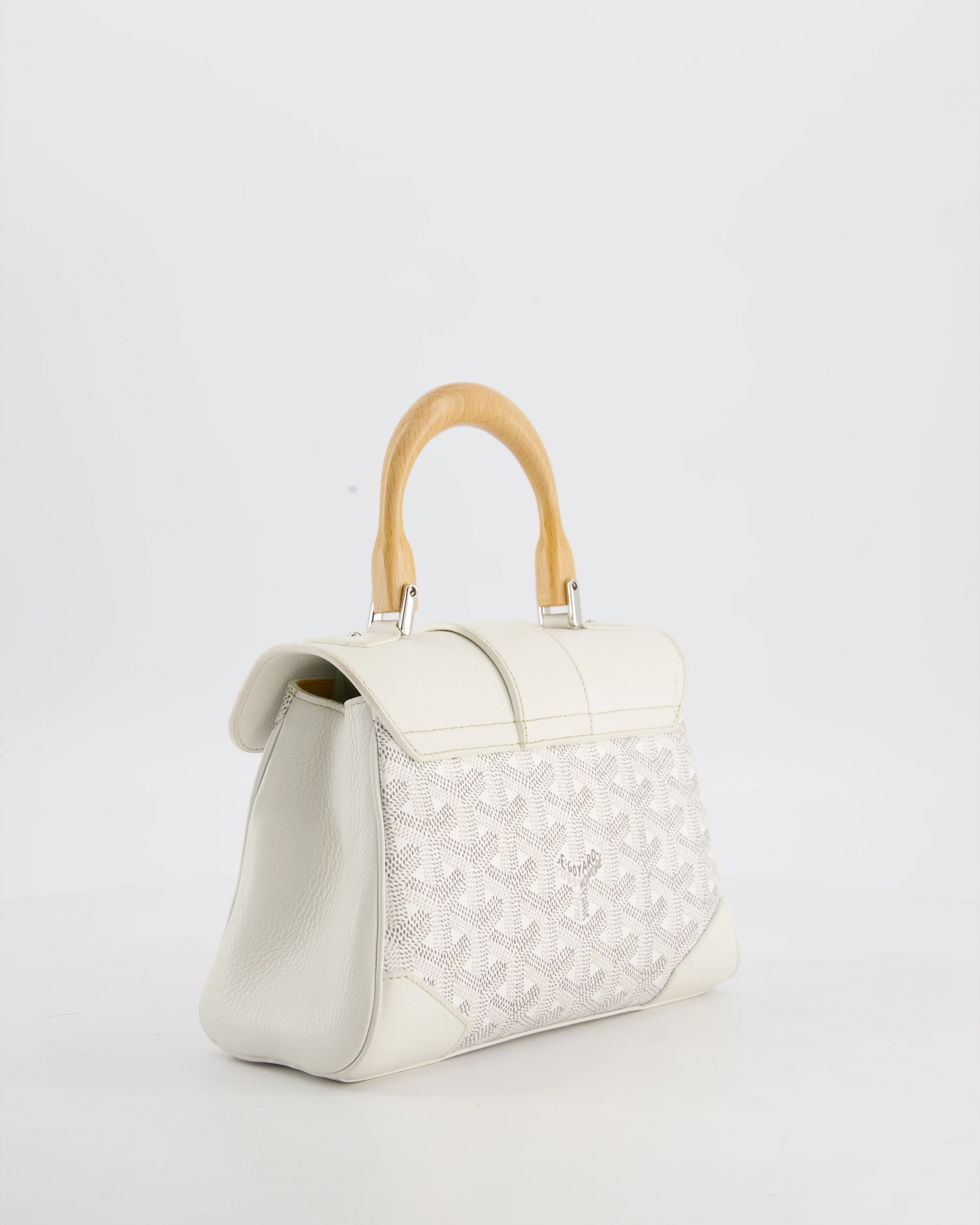 Goyard Mini Saigon Bag in White Goyardine Canvas & Wood with Silver Hardware RRP £4300 - Image 7