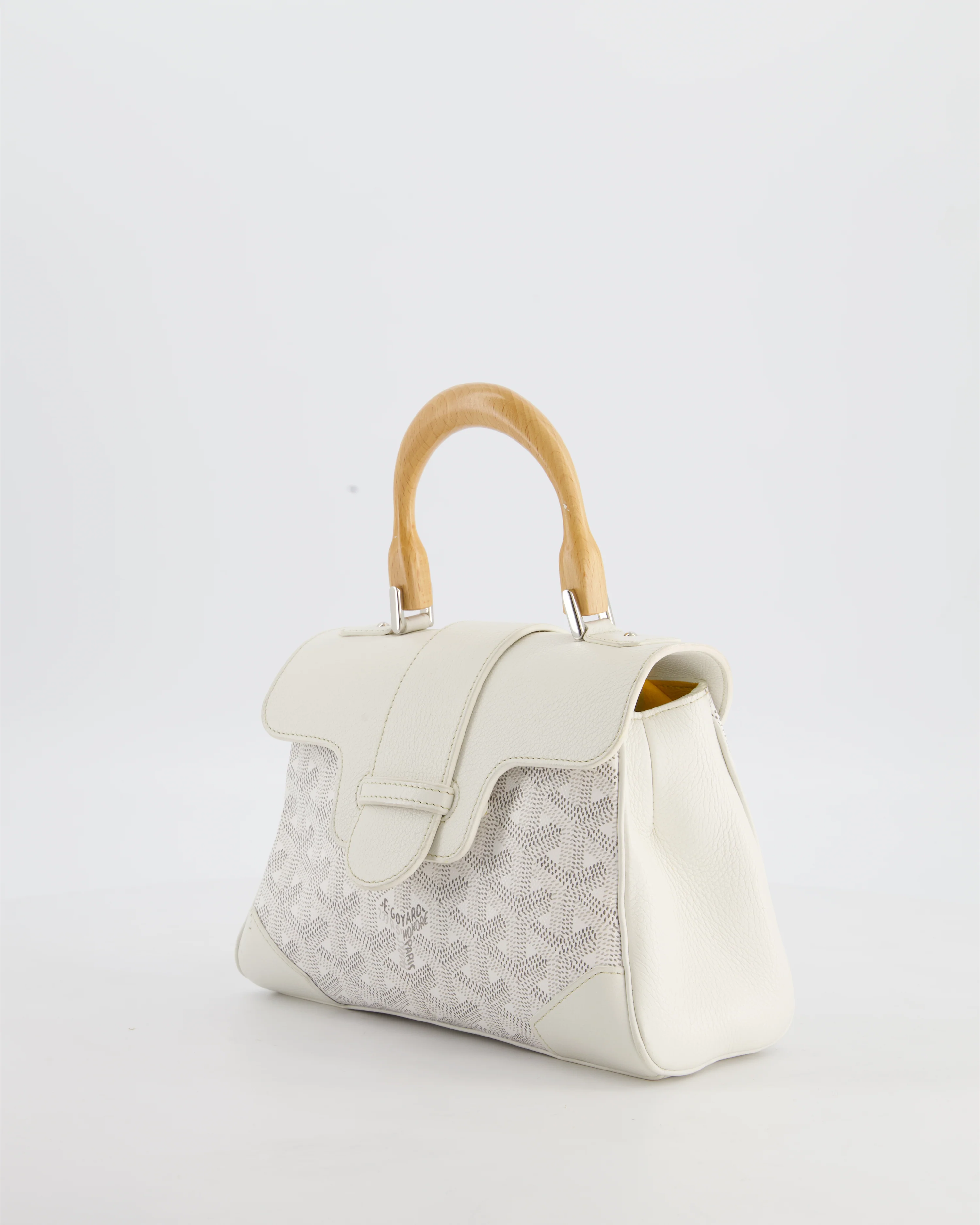 Goyard Mini Saigon Bag in White Goyardine Canvas & Wood with Silver Hardware RRP £4300 - Image 9