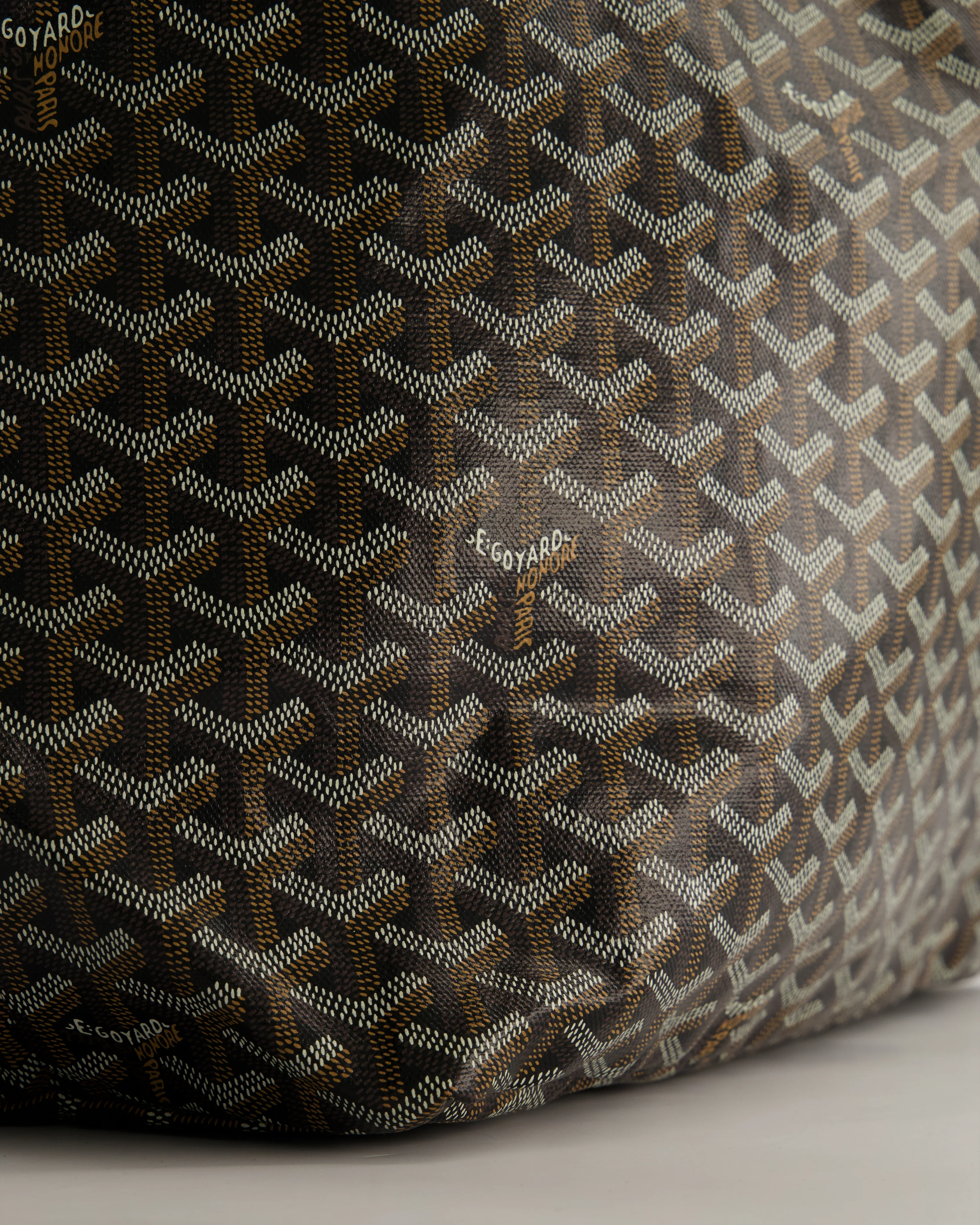 Goyard Saint Louis GM Black Shoulder Tote Bag in Goyardine Canvas and Brown Chevroches Calfskin Leather - Image 10