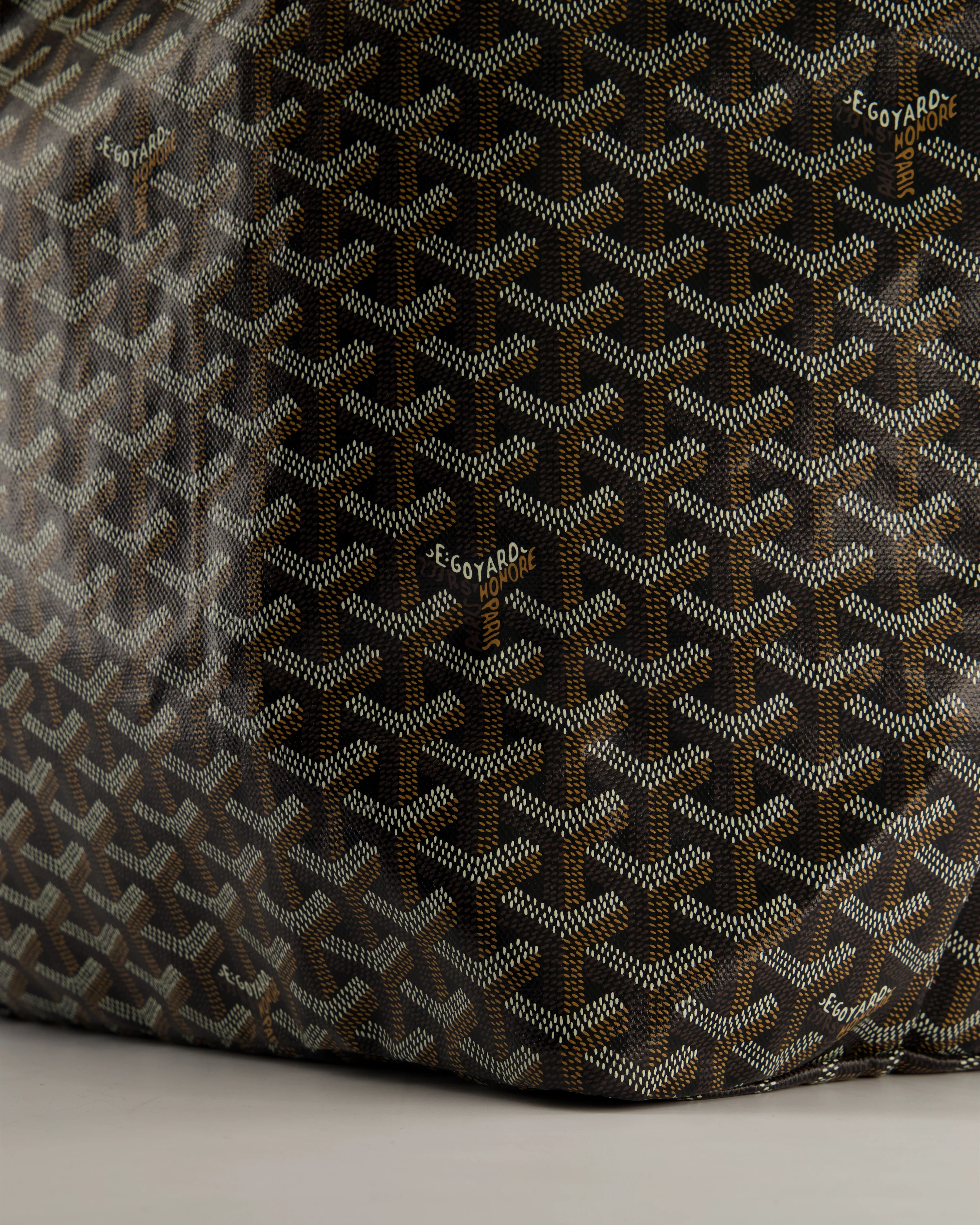 Goyard Saint Louis GM Black Shoulder Tote Bag in Goyardine Canvas and Brown Chevroches Calfskin Leather - Image 11