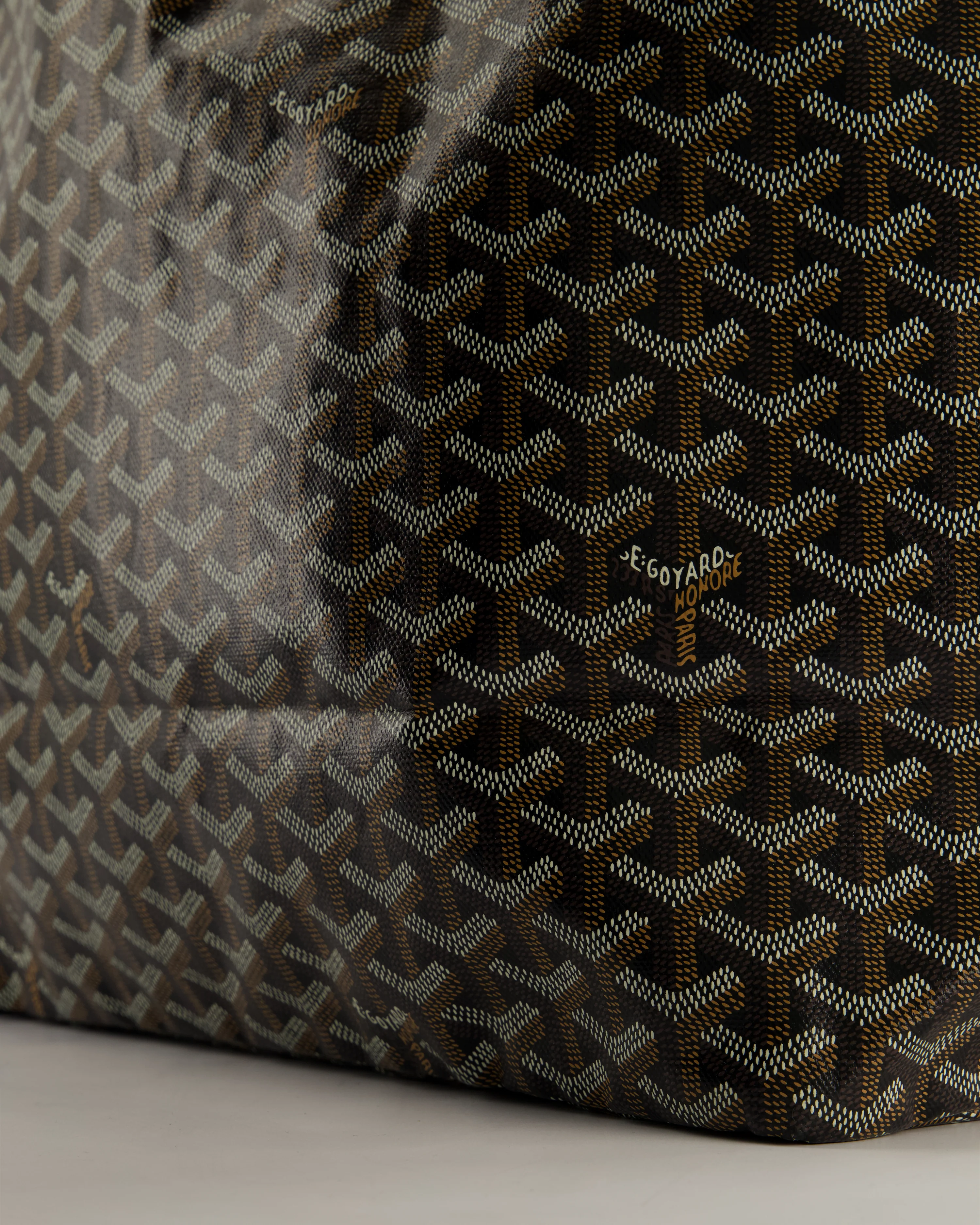 Goyard Saint Louis GM Black Shoulder Tote Bag in Goyardine Canvas and Brown Chevroches Calfskin Leather - Image 12