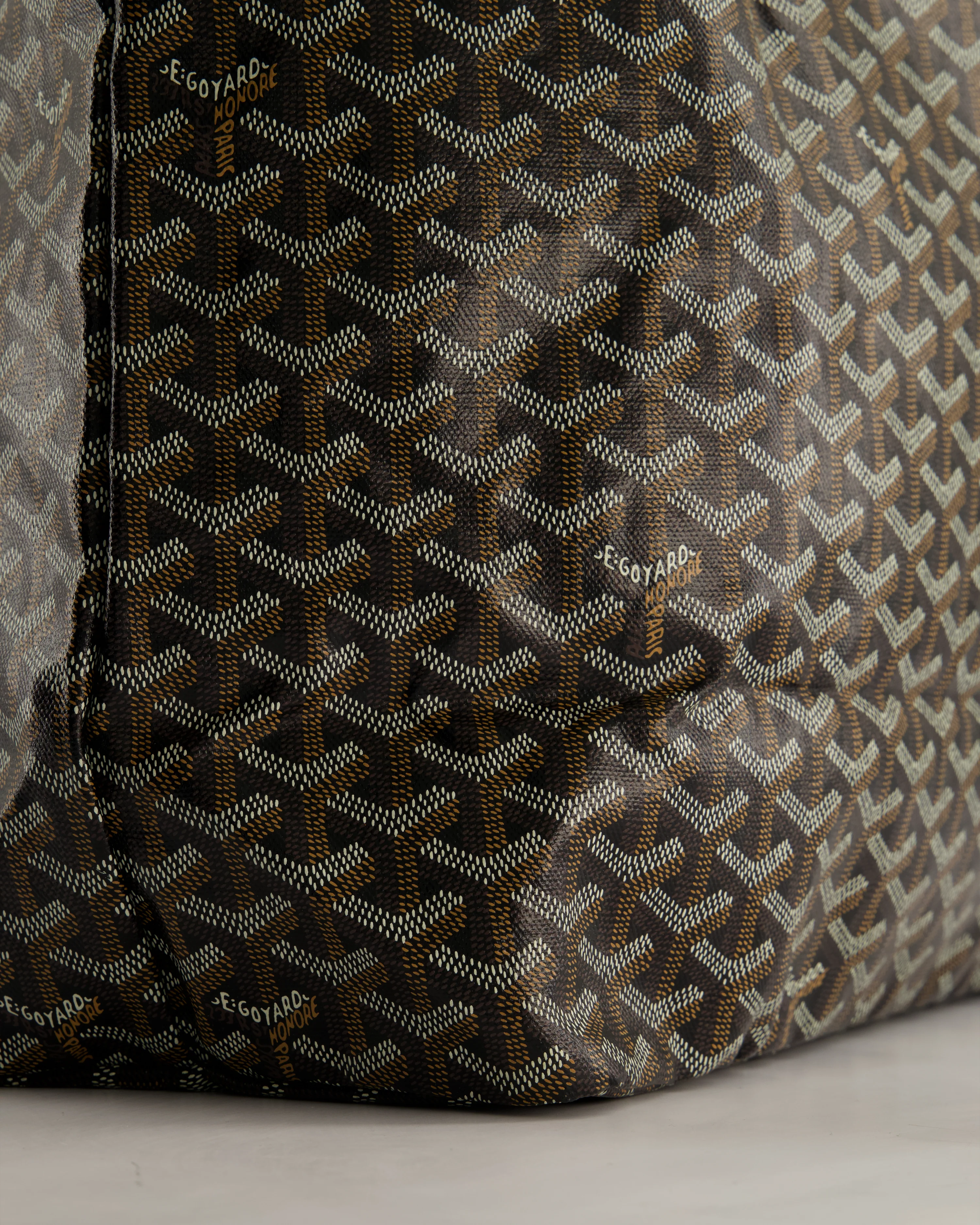 Goyard Saint Louis GM Black Shoulder Tote Bag in Goyardine Canvas and Brown Chevroches Calfskin Leather - Image 13
