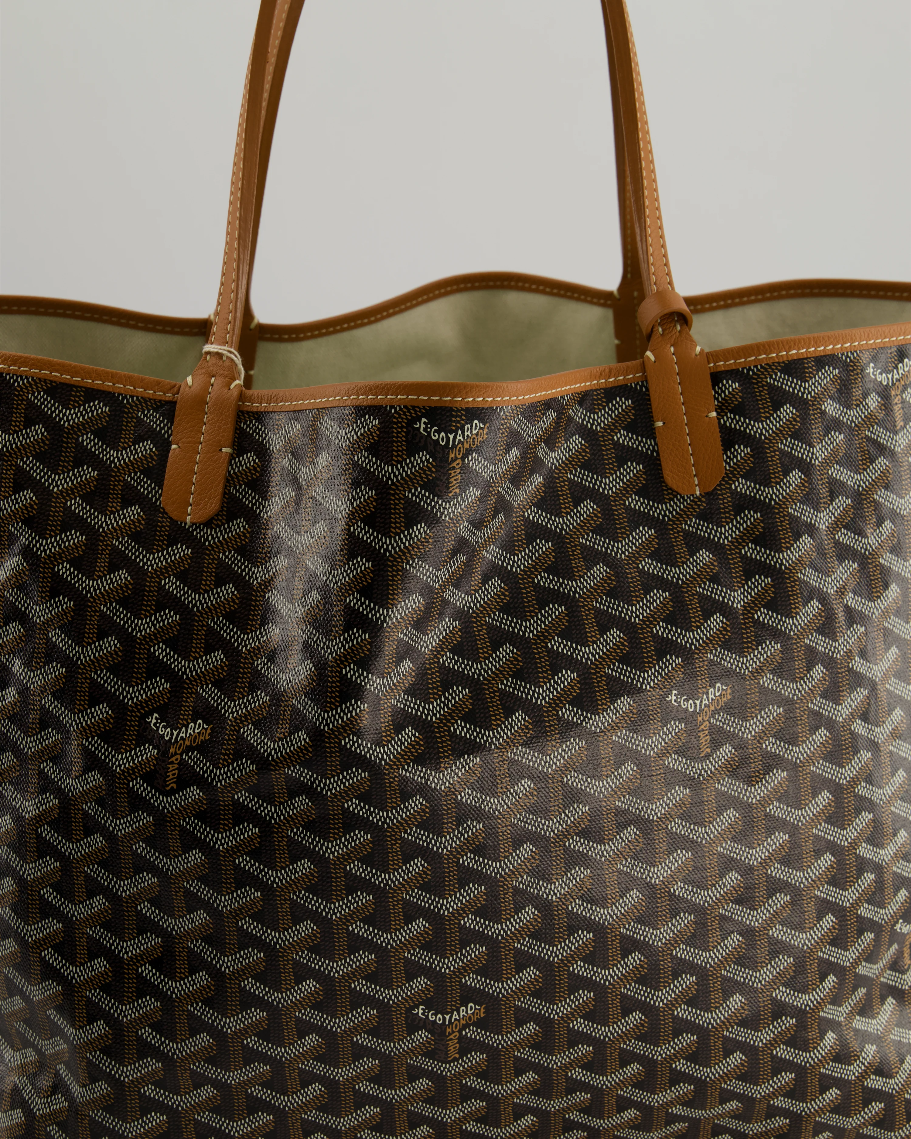 Goyard Saint Louis GM Black Shoulder Tote Bag in Goyardine Canvas and Brown Chevroches Calfskin Leather - Image 14