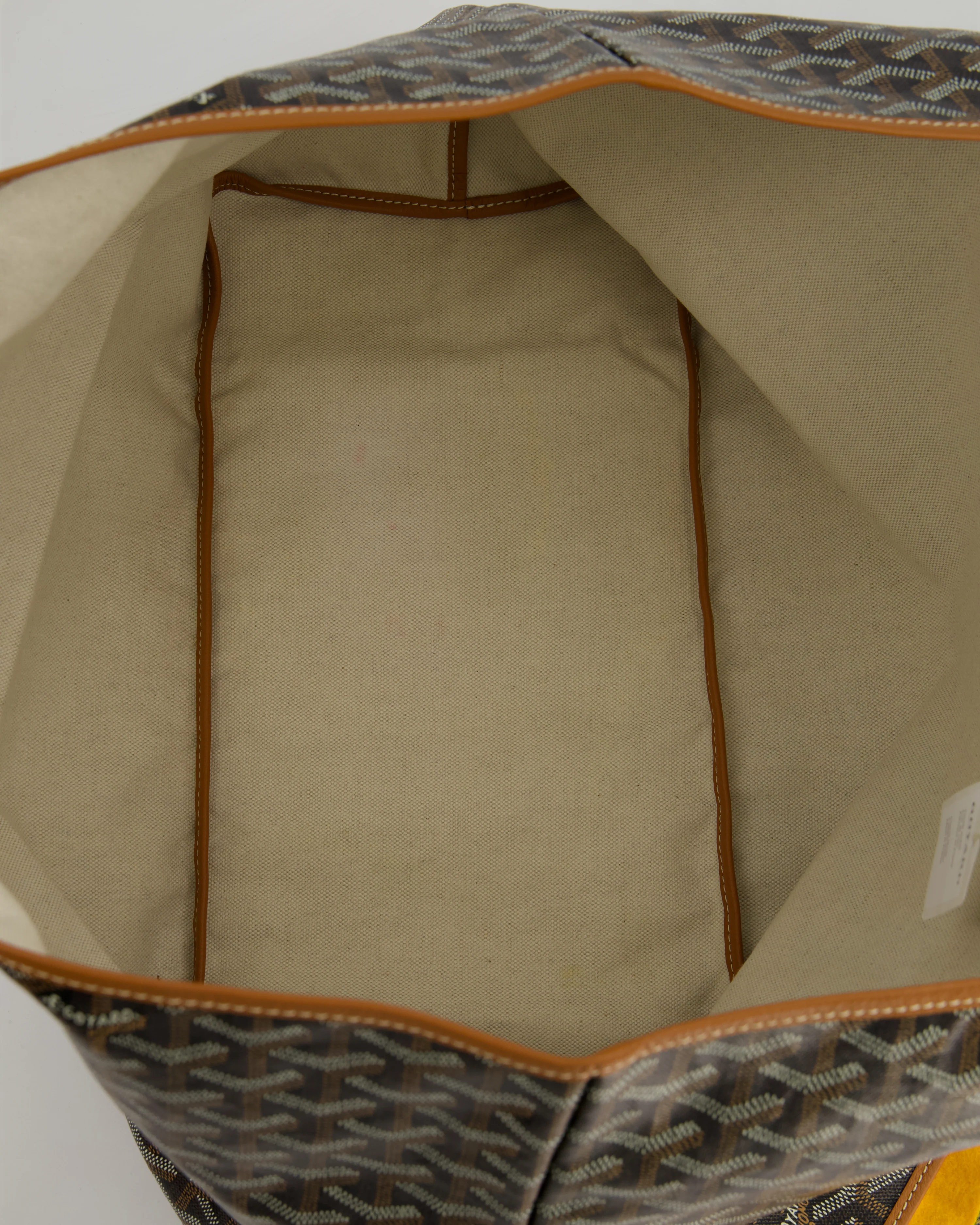 Goyard Saint Louis GM Black Shoulder Tote Bag in Goyardine Canvas and Brown Chevroches Calfskin Leather - Image 15