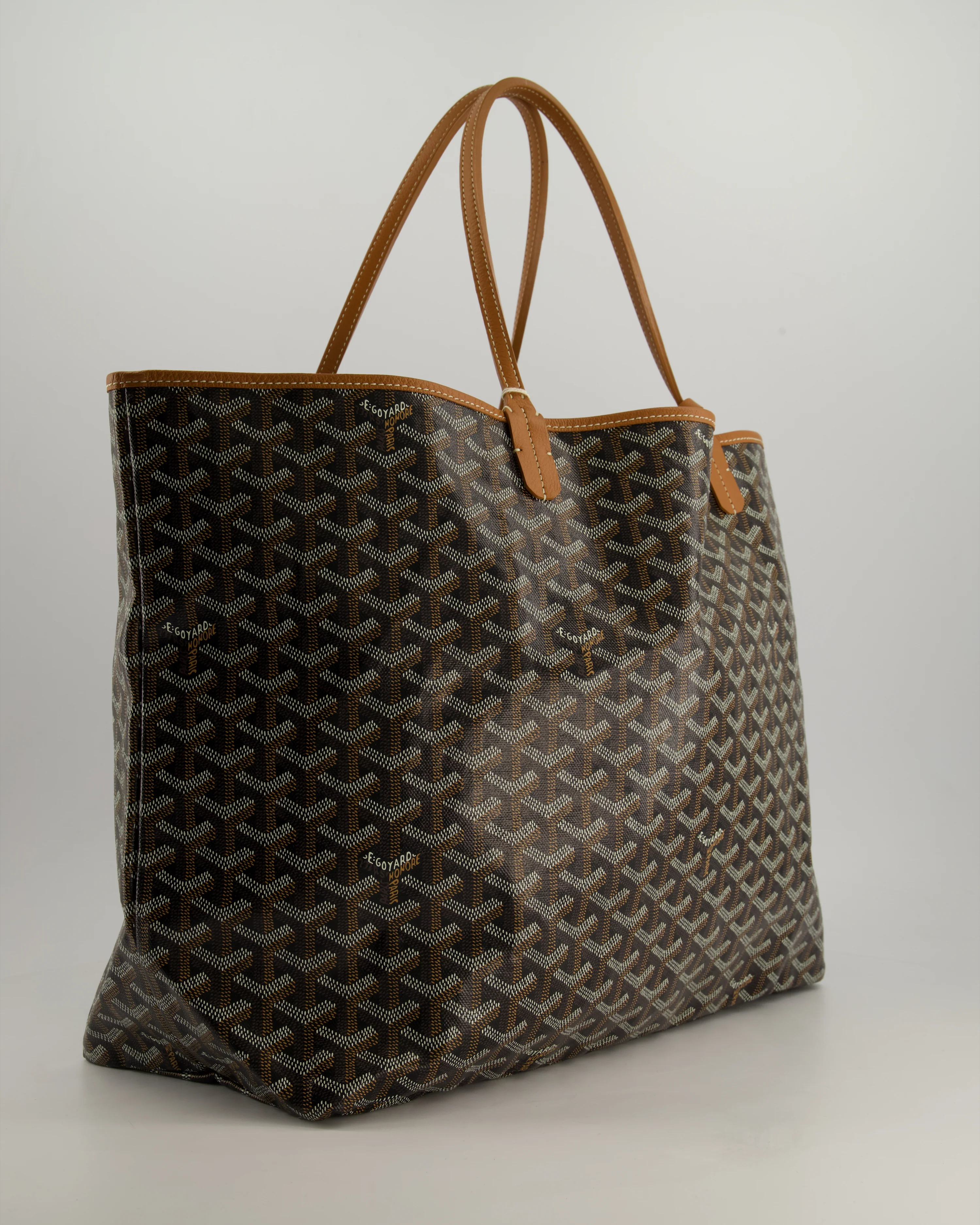Goyard Saint Louis GM Black Shoulder Tote Bag in Goyardine Canvas and Brown Chevroches Calfskin Leather - Image 3