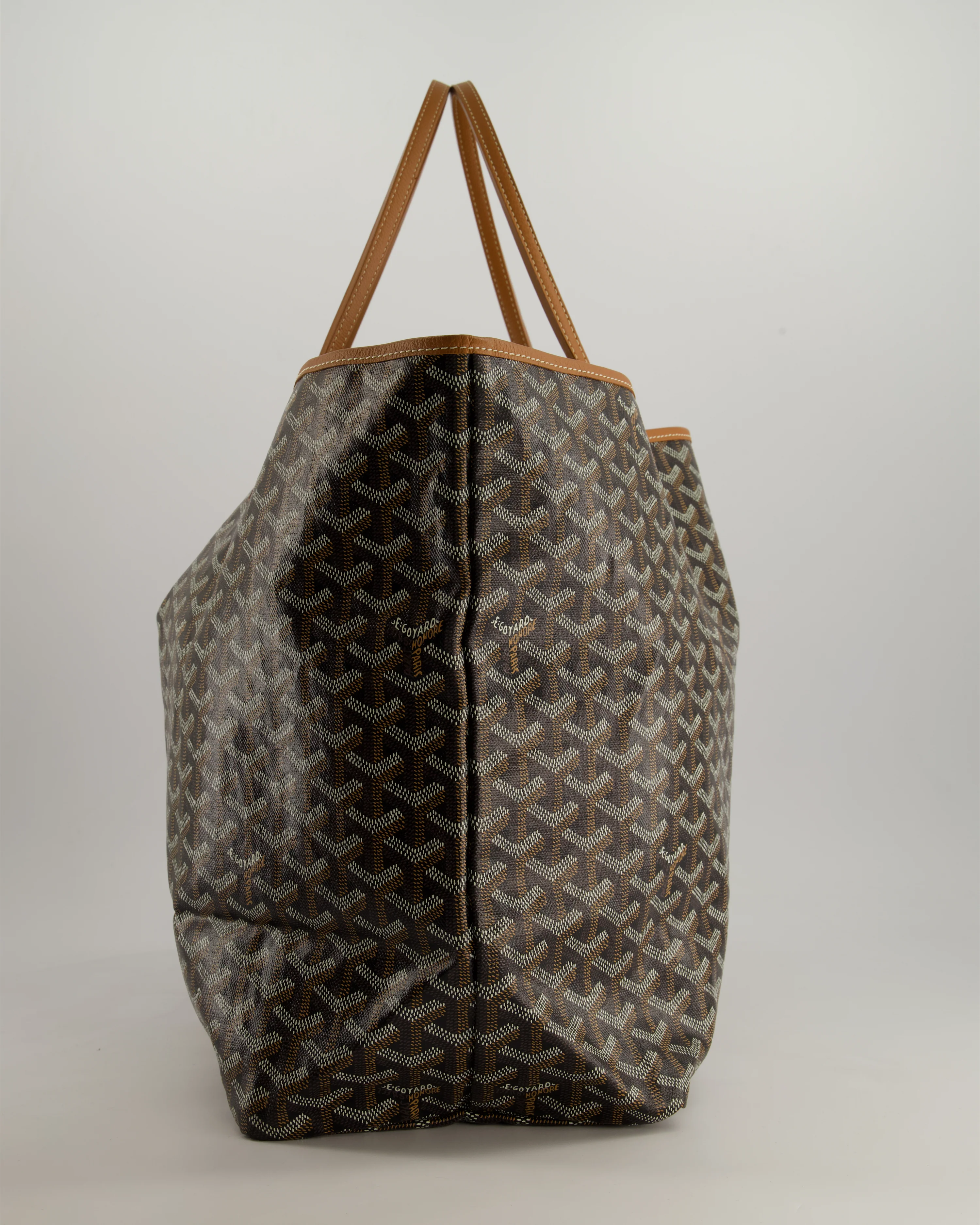 Goyard Saint Louis GM Black Shoulder Tote Bag in Goyardine Canvas and Brown Chevroches Calfskin Leather - Image 4