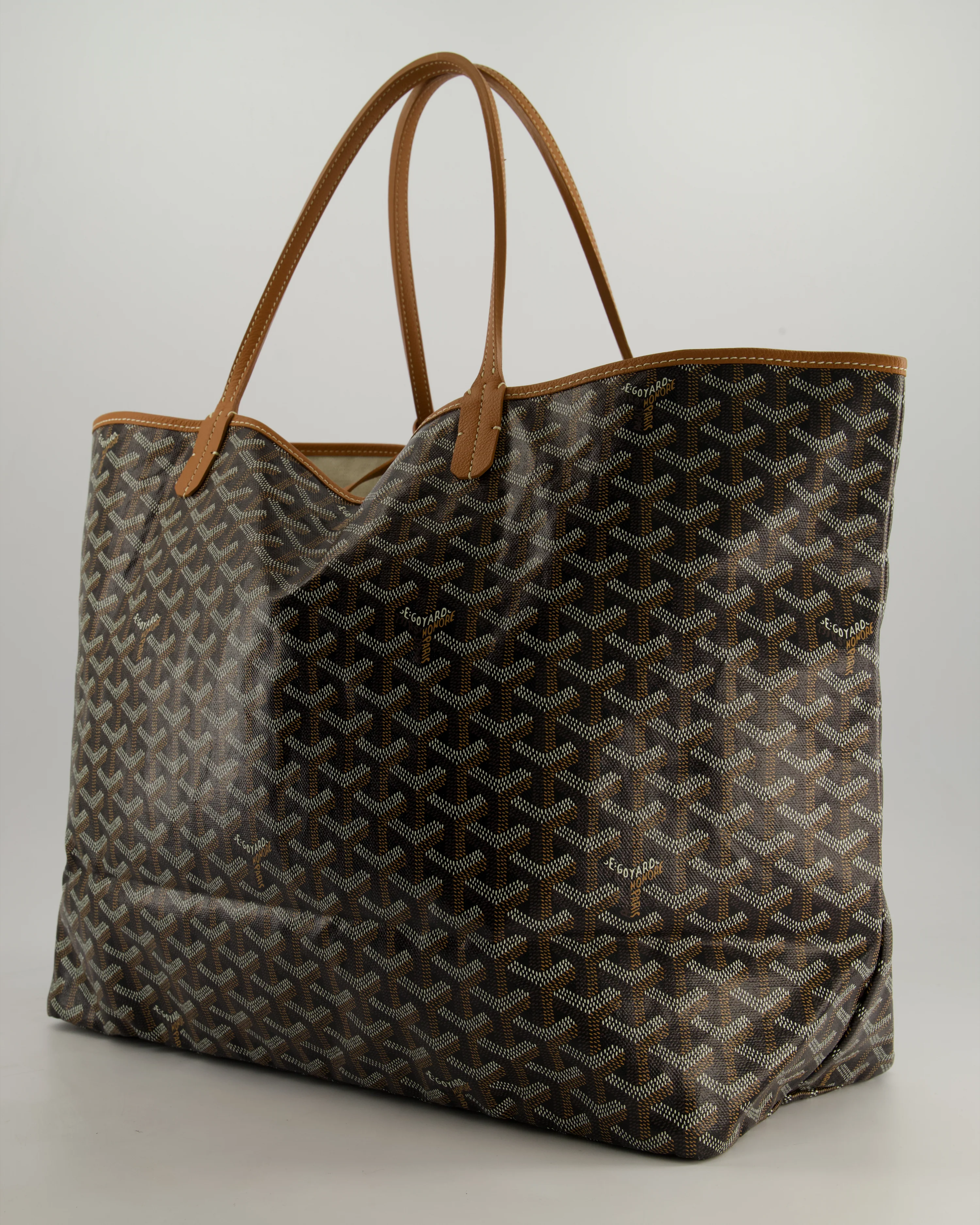 Goyard Saint Louis GM Black Shoulder Tote Bag in Goyardine Canvas and Brown Chevroches Calfskin Leather - Image 5