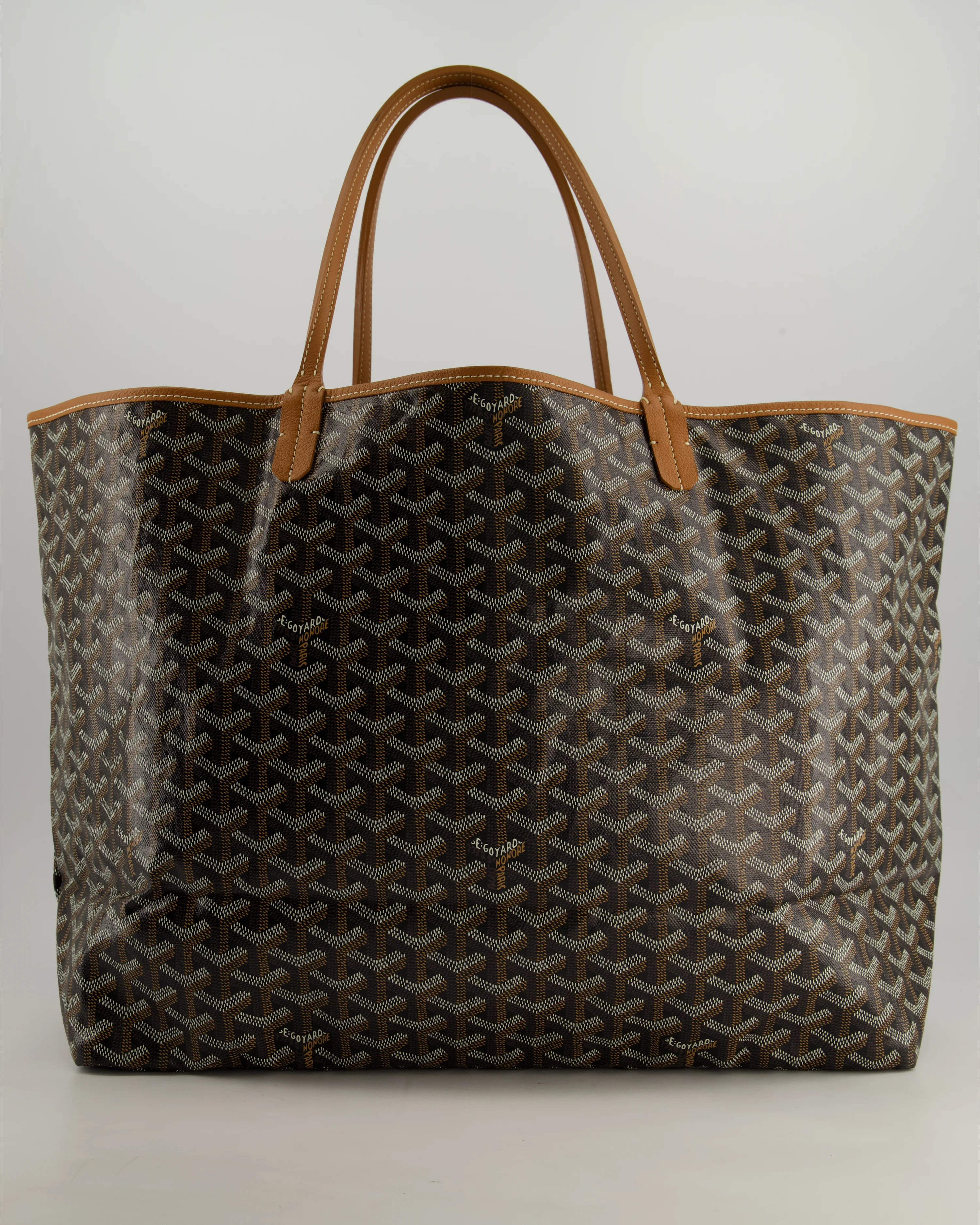 Goyard Saint Louis GM Black Shoulder Tote Bag in Goyardine Canvas and Brown Chevroches Calfskin Leather - Image 6