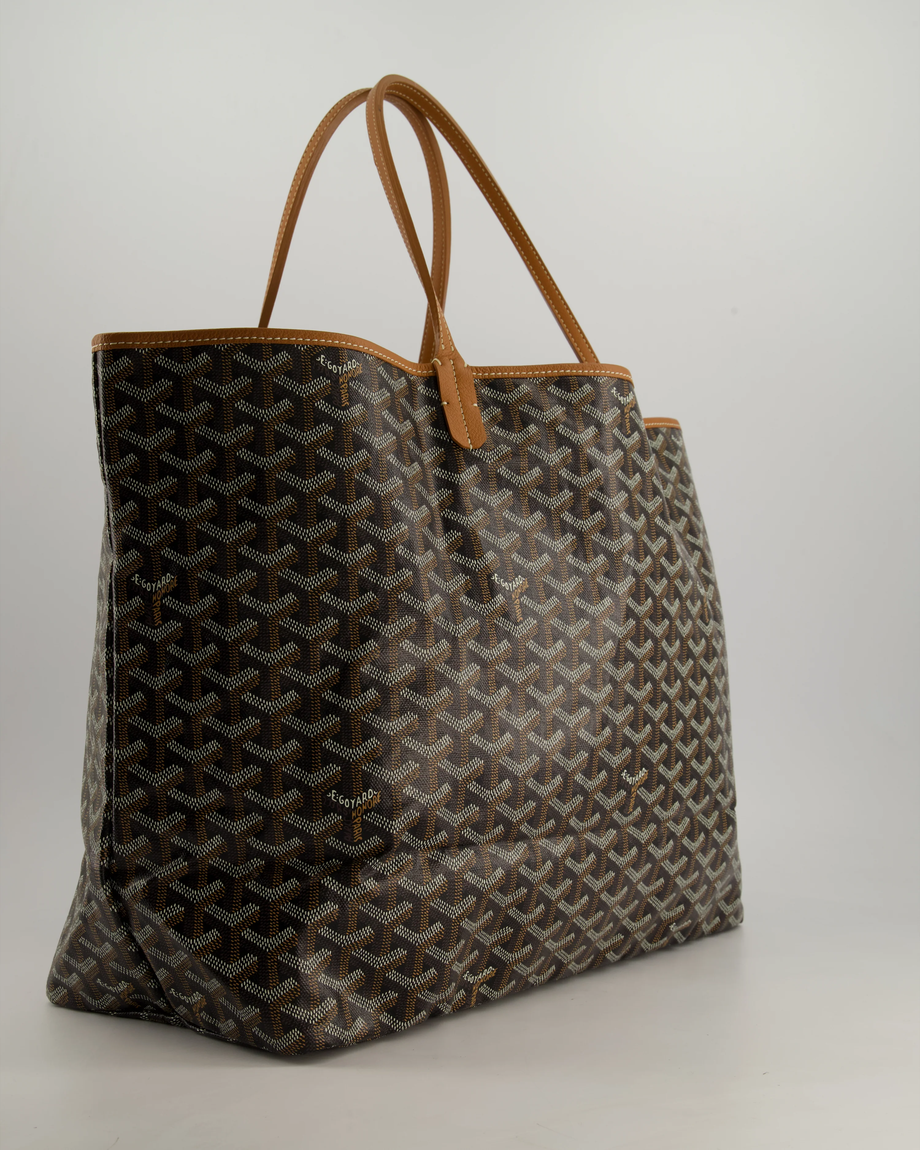 Goyard Saint Louis GM Black Shoulder Tote Bag in Goyardine Canvas and Brown Chevroches Calfskin Leather - Image 7
