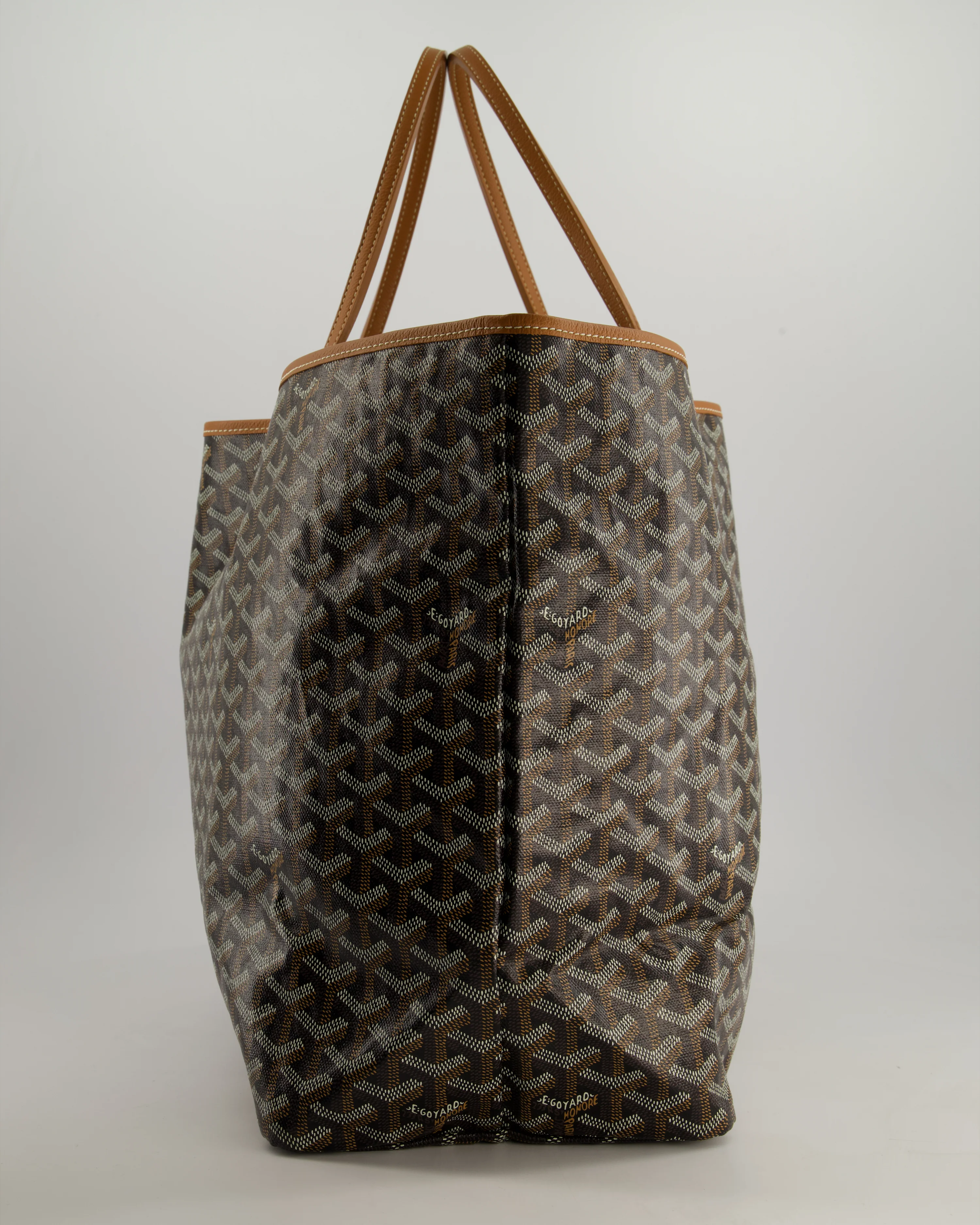 Goyard Saint Louis GM Black Shoulder Tote Bag in Goyardine Canvas and Brown Chevroches Calfskin Leather - Image 8