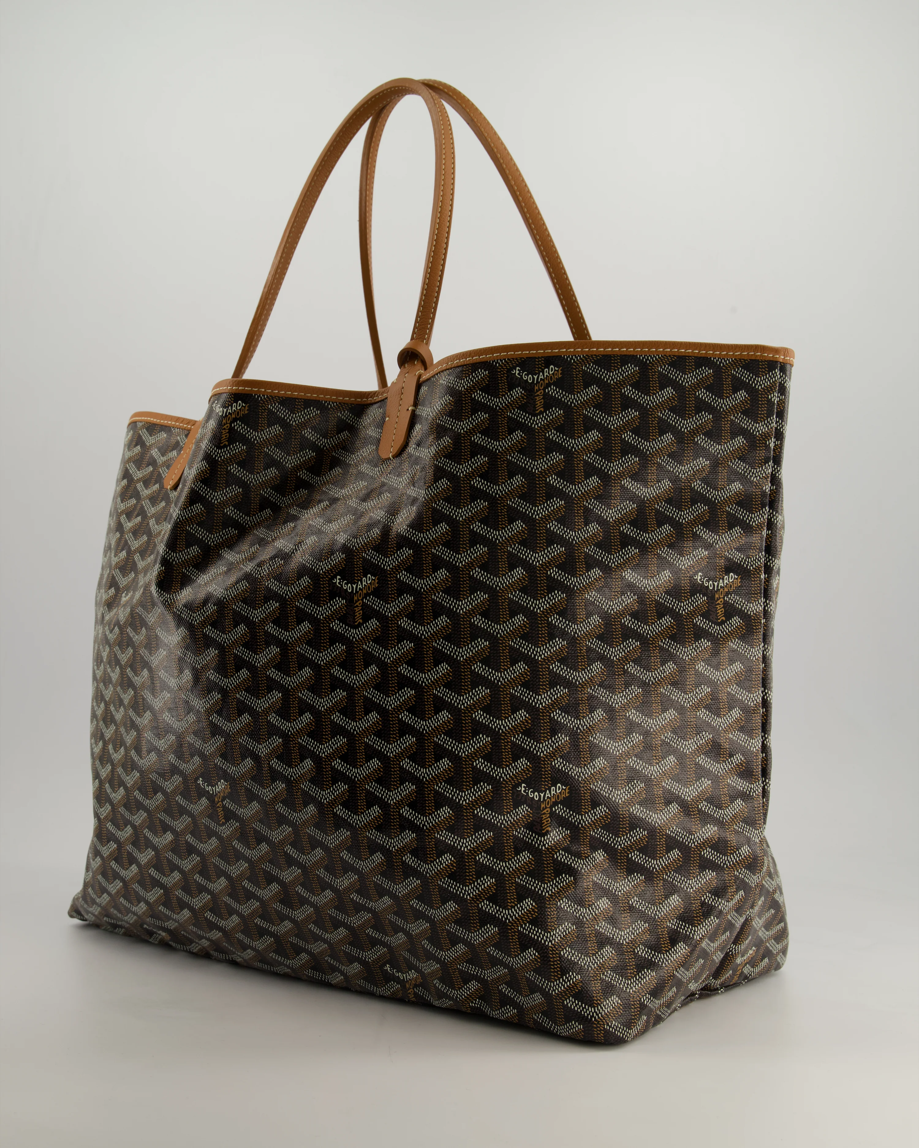 Goyard Saint Louis GM Black Shoulder Tote Bag in Goyardine Canvas and Brown Chevroches Calfskin Leather - Image 9