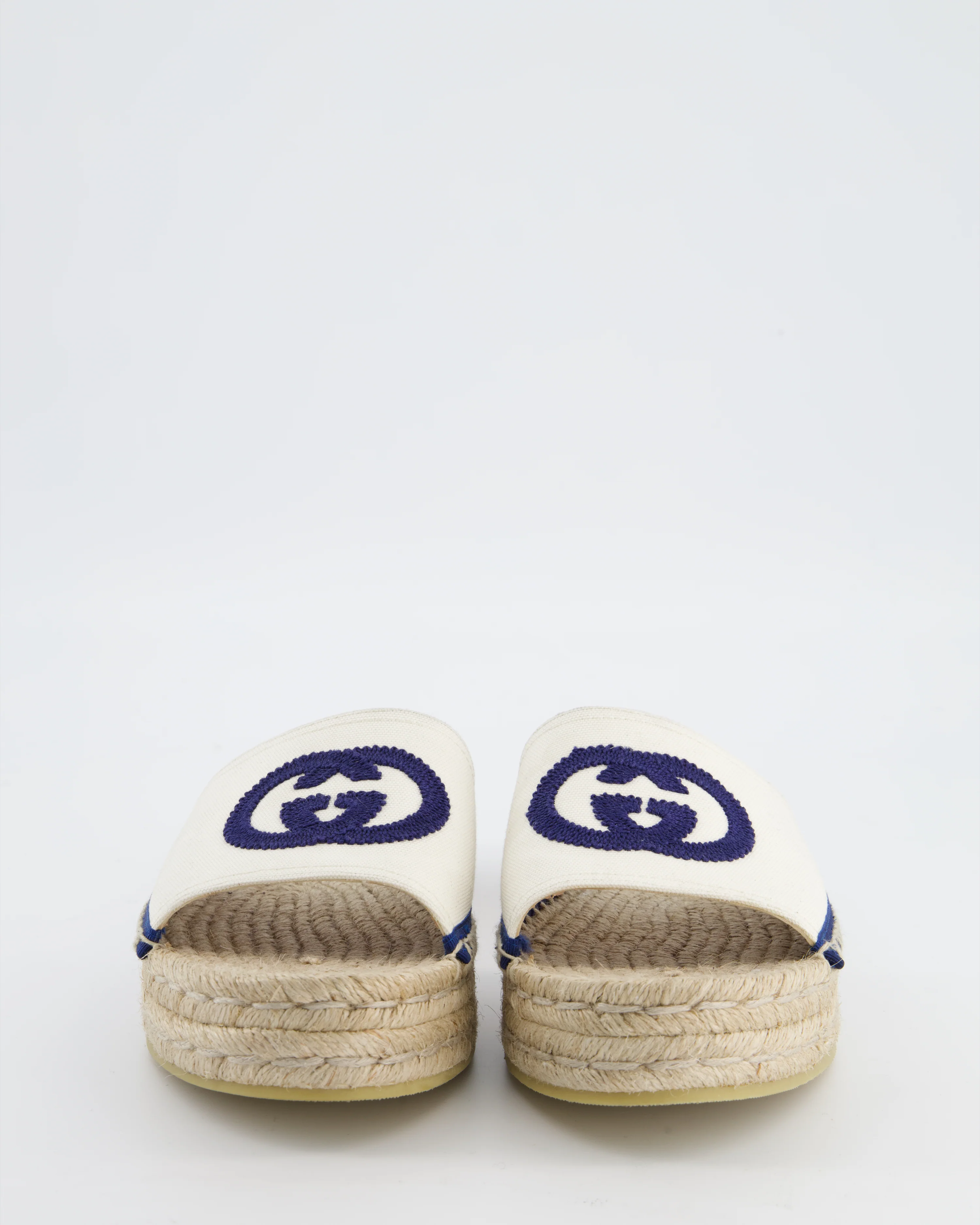 Gucci Beige Canvas & Raffia Platform Sandals with GG Logo Size EU 40.5 - Image 4