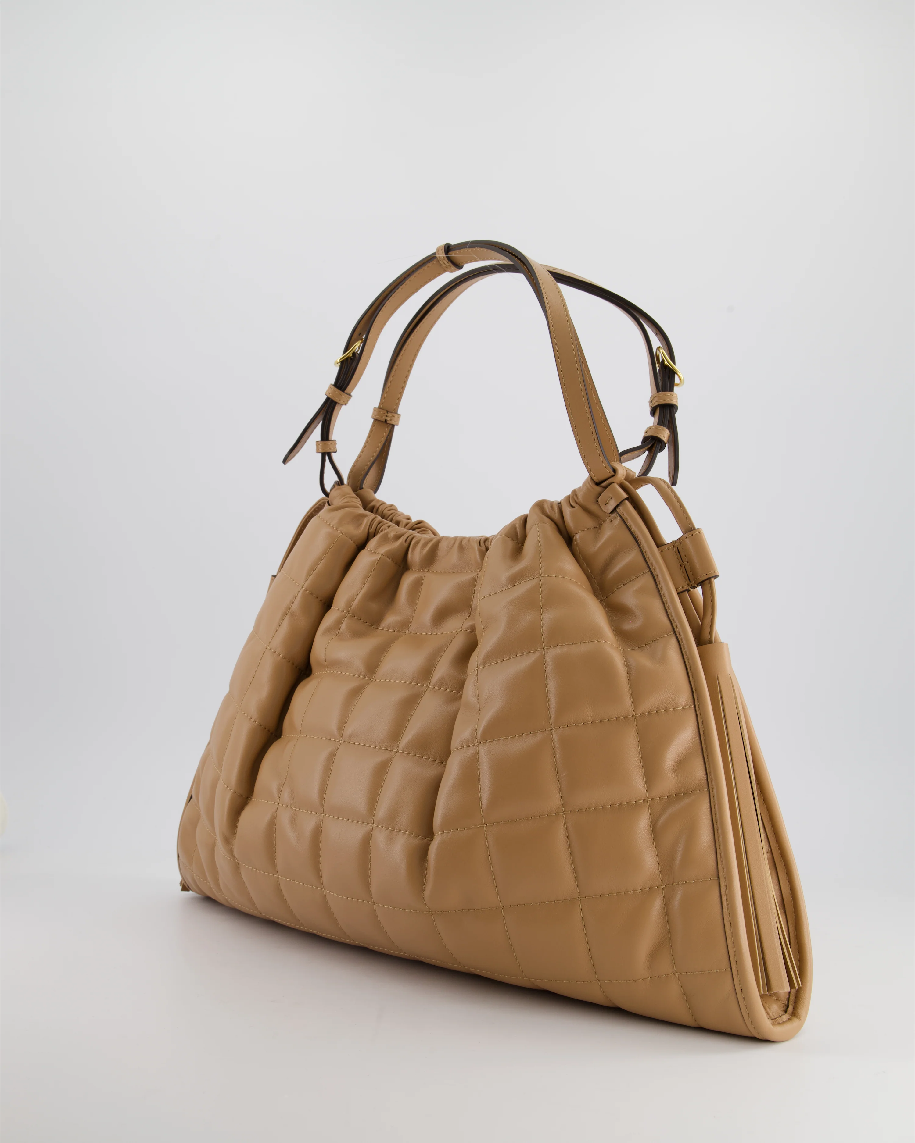 Gucci Beige Quilted Leather Shoulder Bag Dual Tone Hardware and Leather Tassels - Image 10