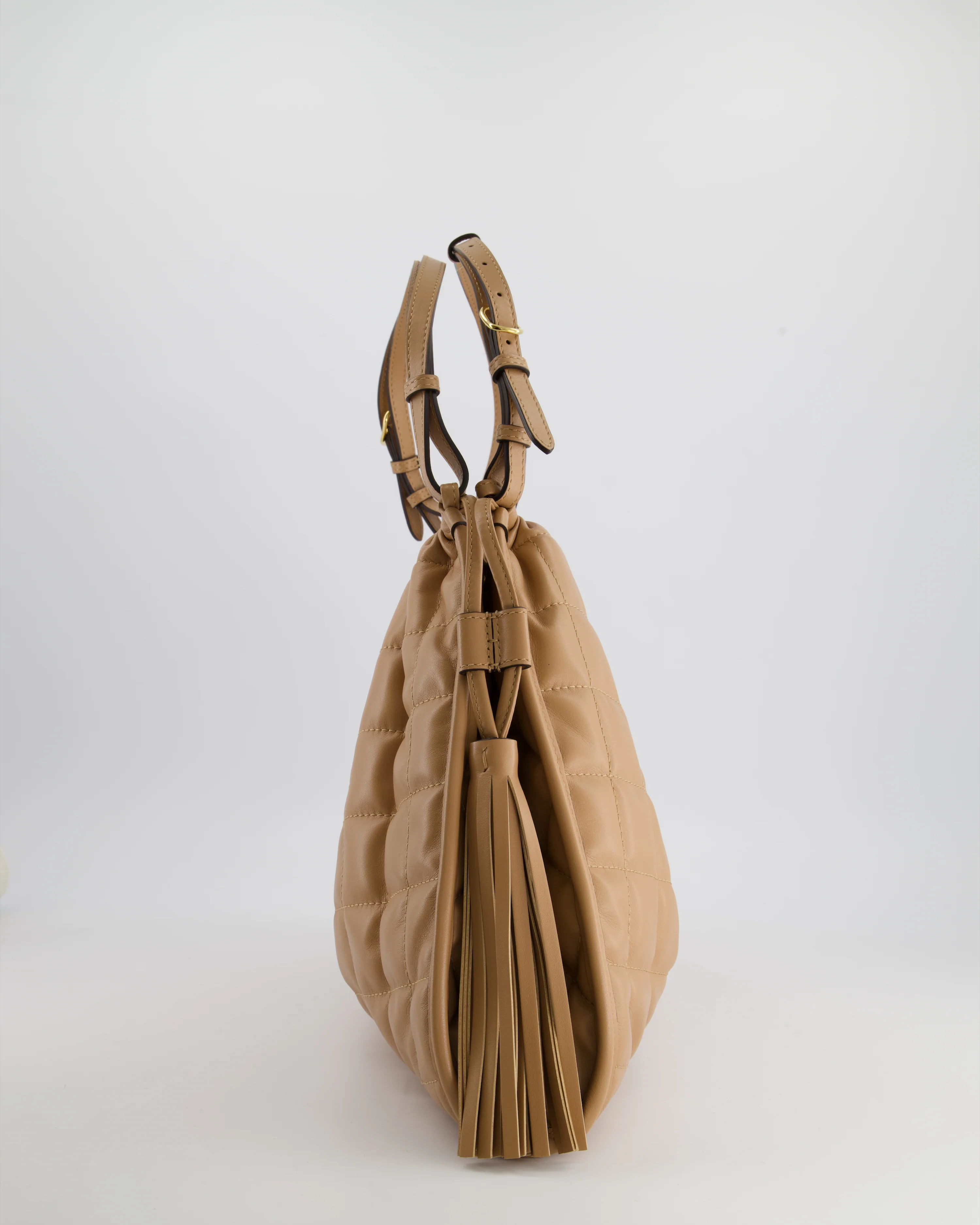 Gucci Beige Quilted Leather Shoulder Bag Dual Tone Hardware and Leather Tassels - Image 7