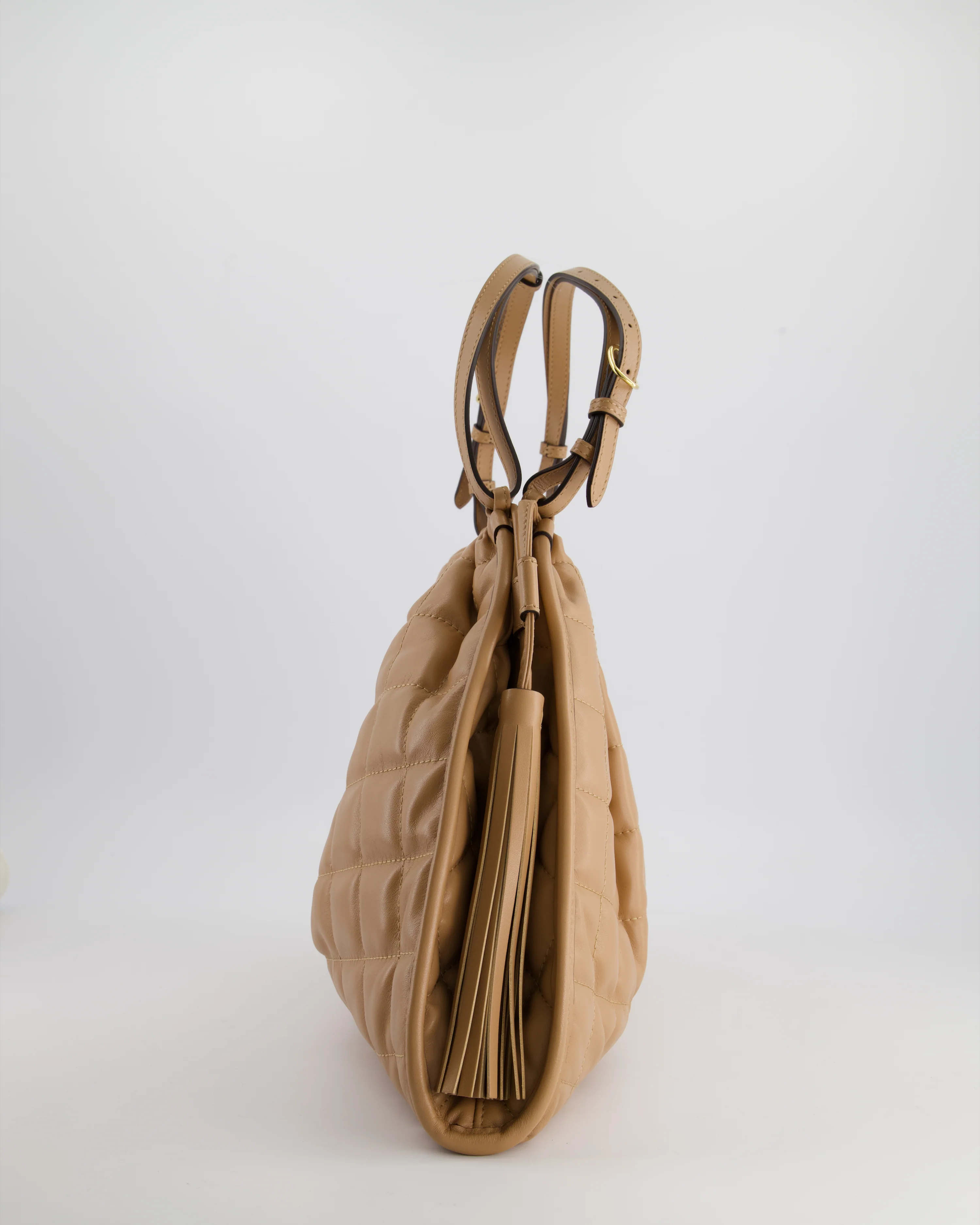 Gucci Beige Quilted Leather Shoulder Bag Dual Tone Hardware and Leather Tassels - Image 8
