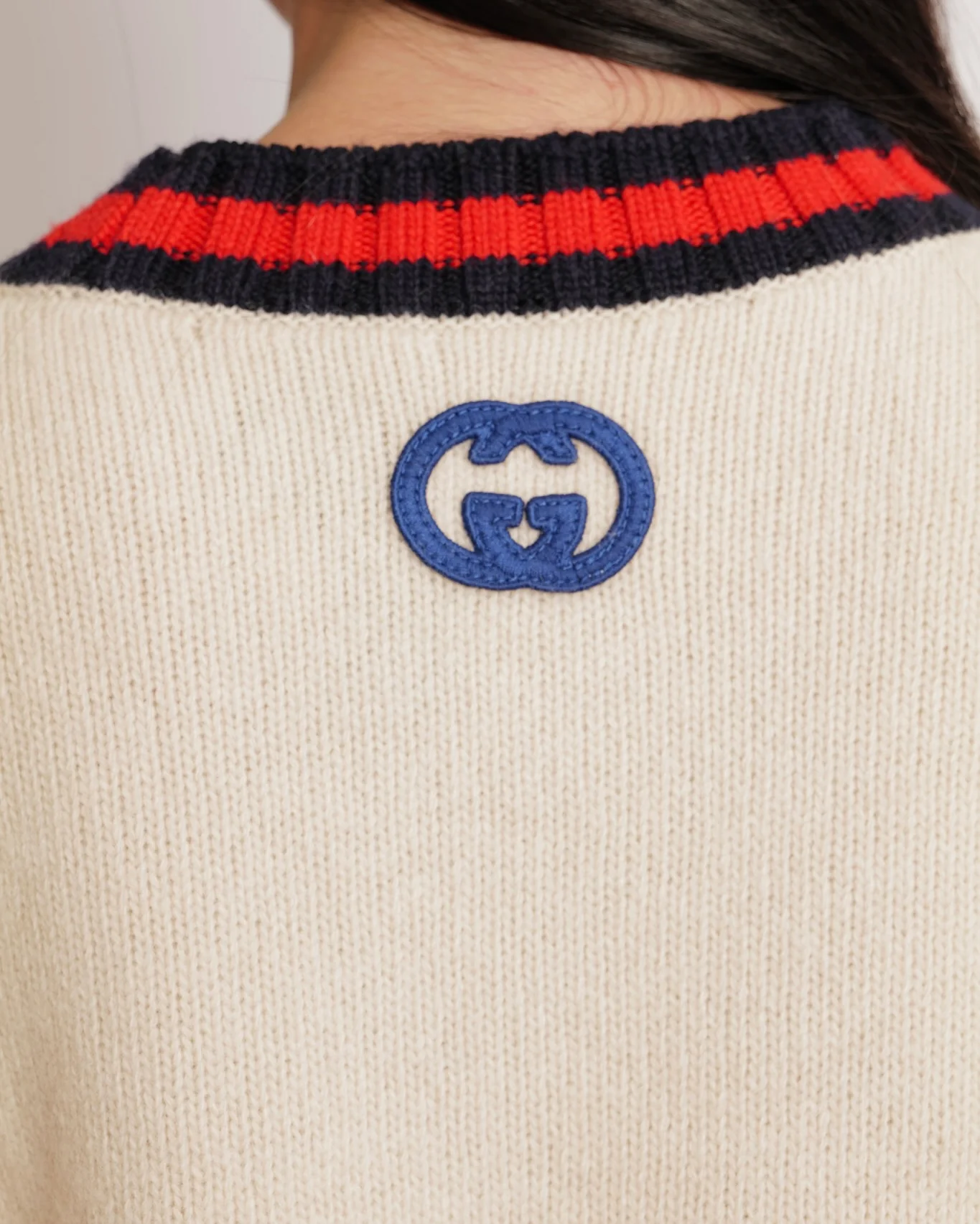 Gucci Beige Wool Sleeveless Jumper with Back Logo and Navy, Red Collar Size XS (UK 6) RRP £1,250 - Image 4