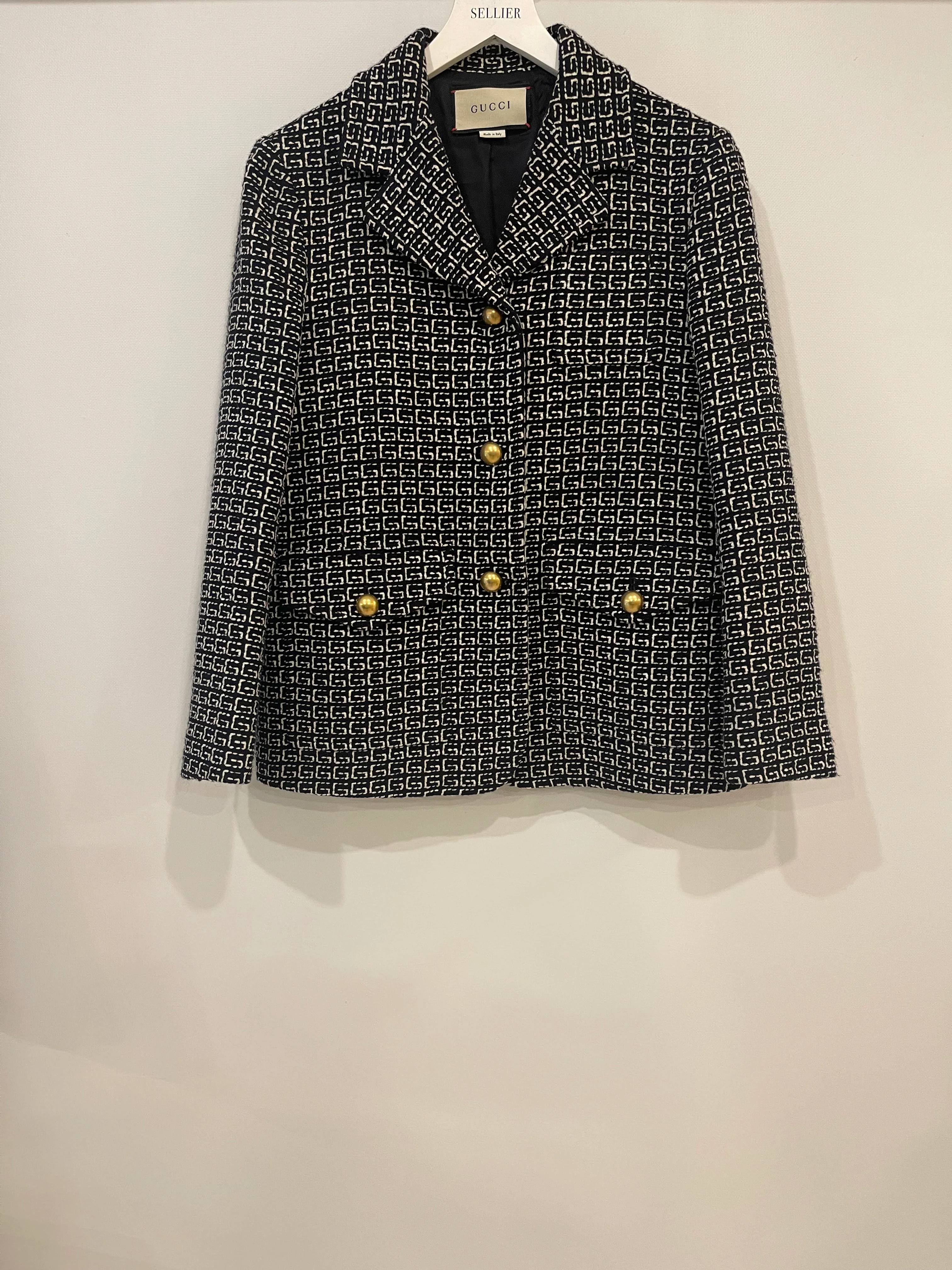 Gucci Black and White GG Logo Jacket and Midi Skirt Set with Leather Details Size IT 44 (UK 12) - Image 13