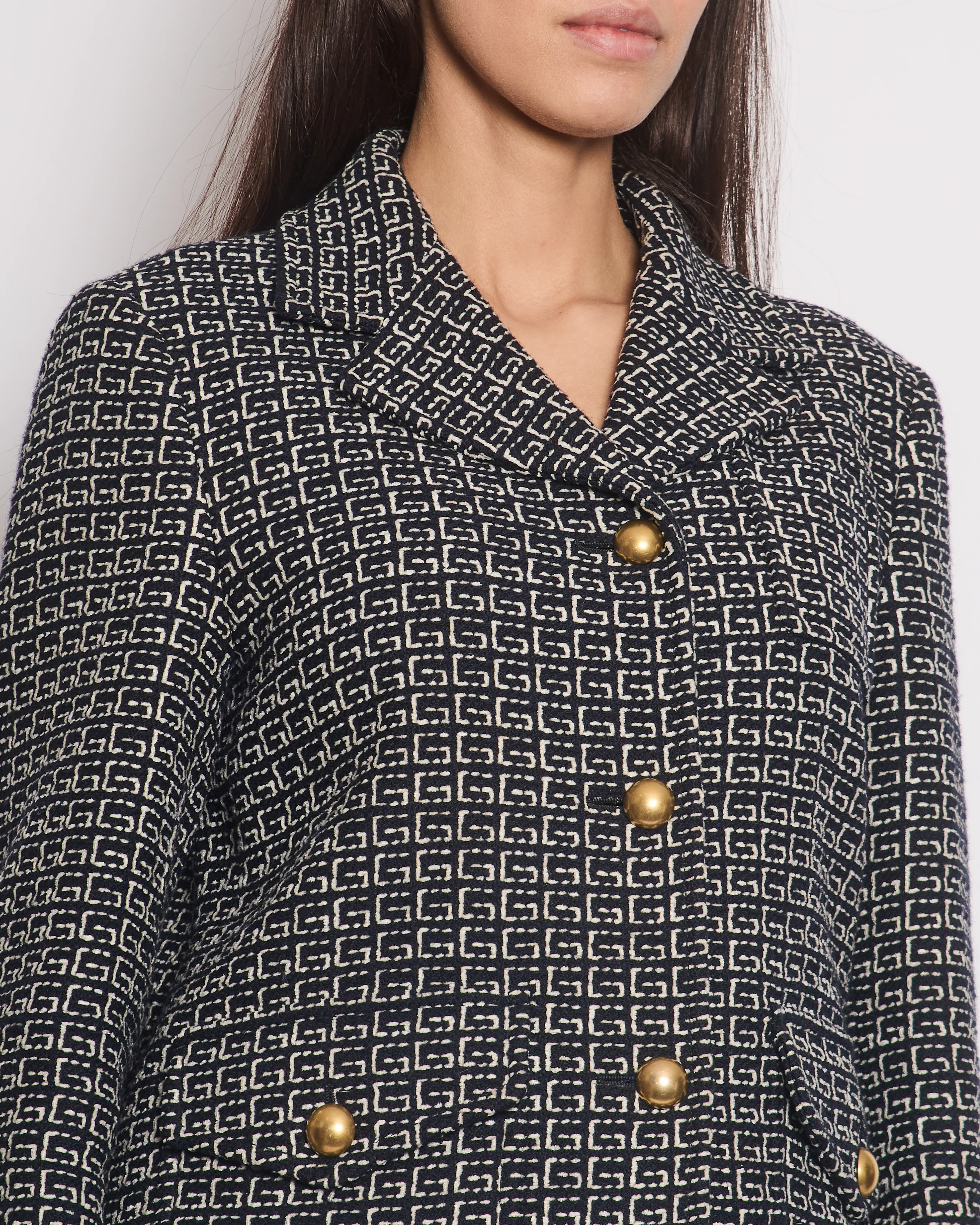 Gucci Black and White GG Logo Jacket and Midi Skirt Set with Leather Details Size IT 44 (UK 12) - Image 4