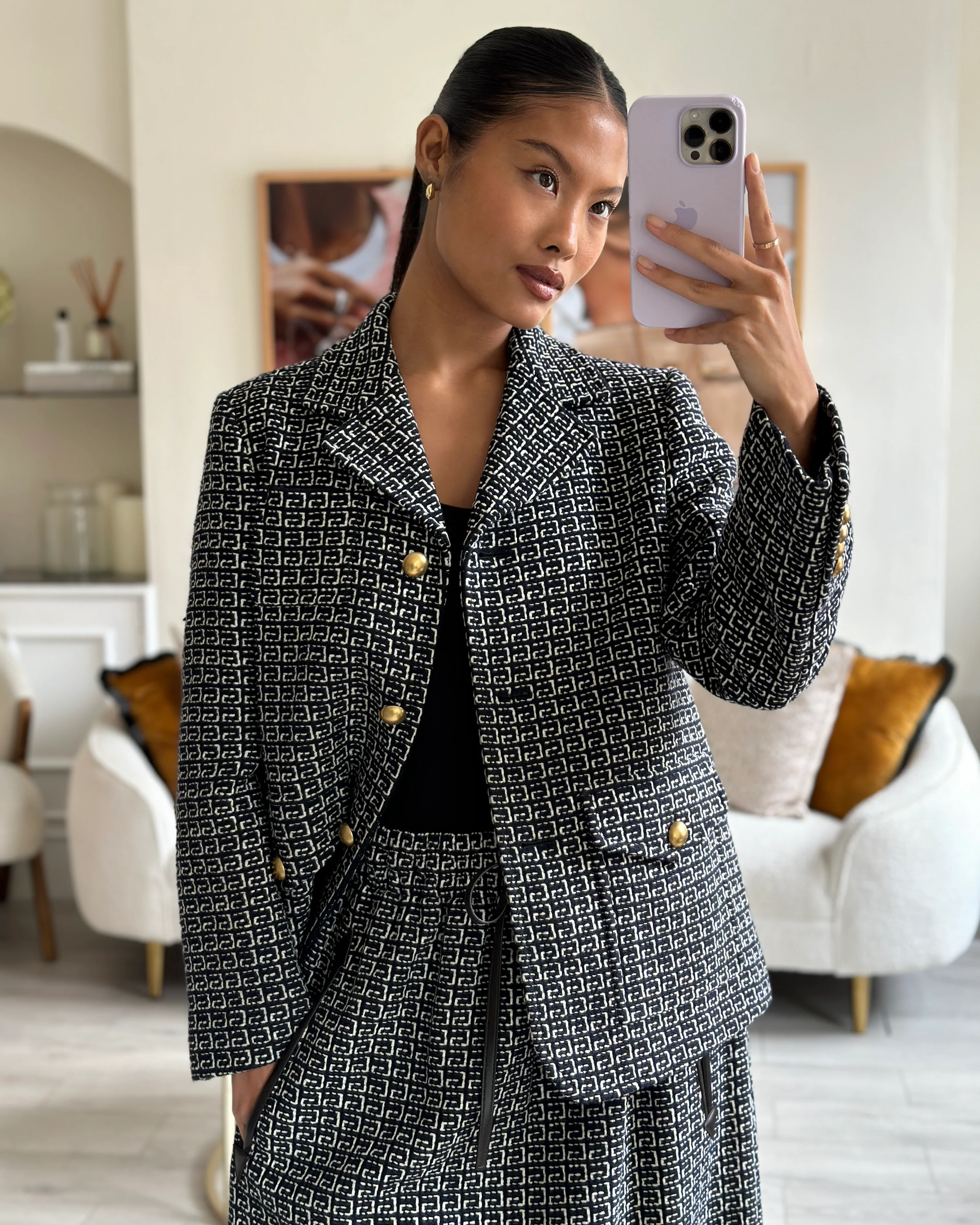 Gucci Black and White GG Logo Jacket and Midi Skirt Set with Leather Details Size IT 44 (UK 12) - Image 7