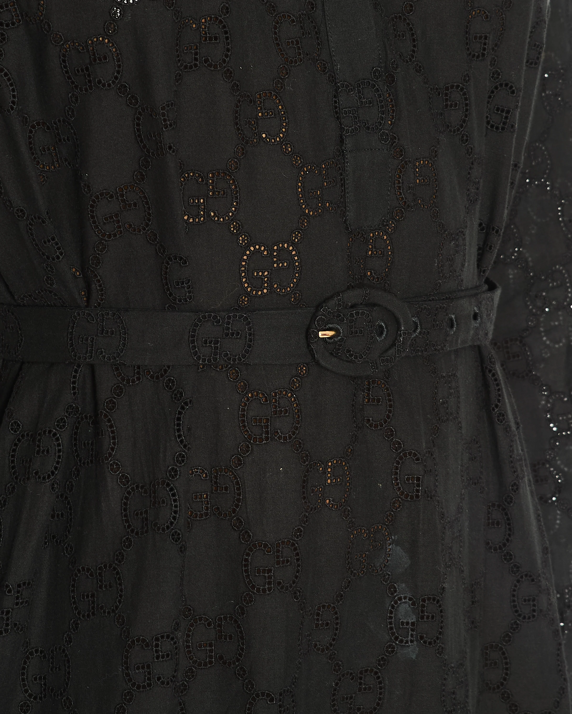 Gucci Black Broderie Anglaise Buttons Front Long Dress with Belt Detail and CC Logo Pattern IT 42 (UK 10) - Image 3