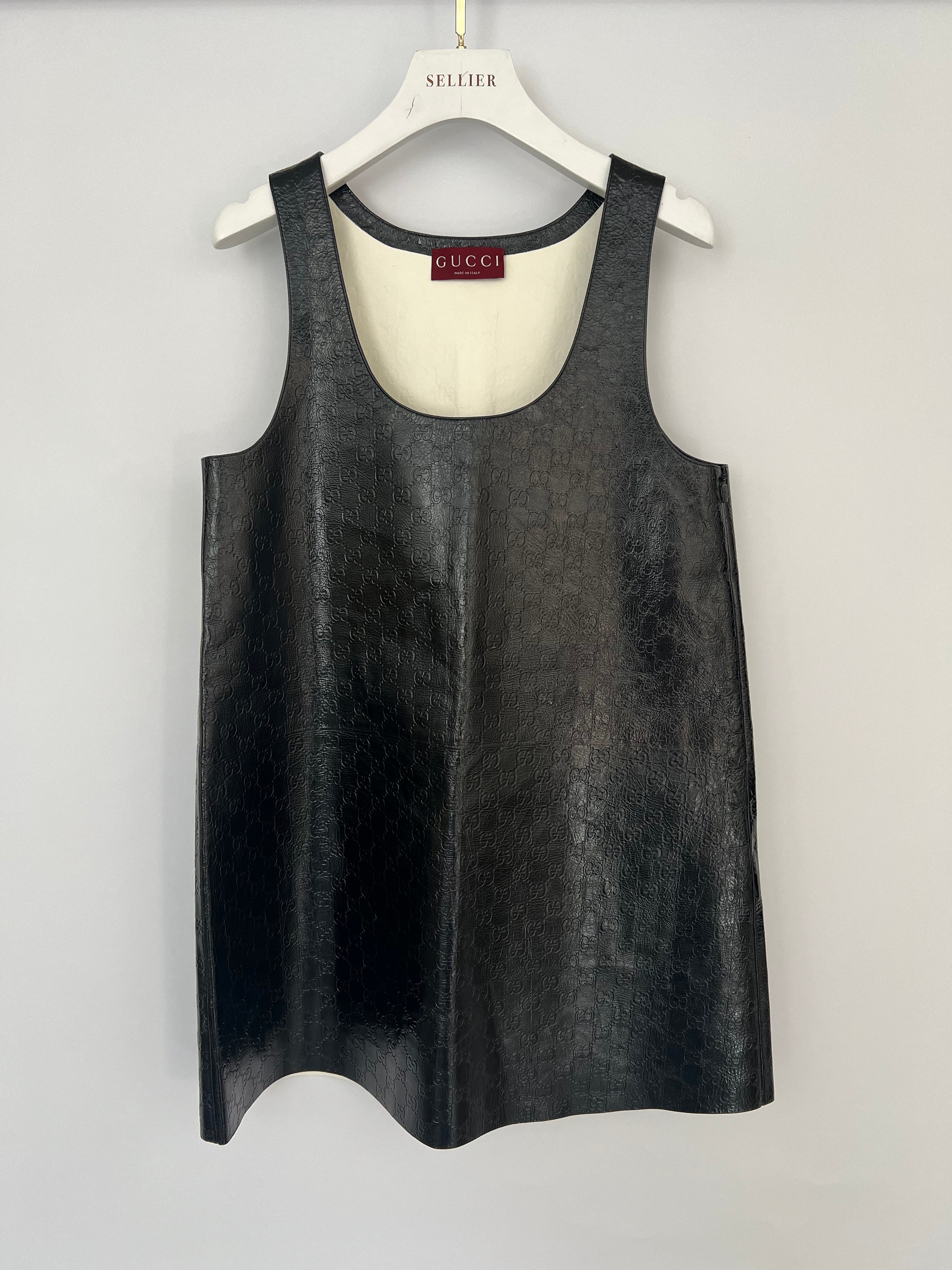 Gucci Black Crinkled GG Embossed Patent Leather Sleeveless Mini Dress Size IT 40 (UK 8) - Image 10
