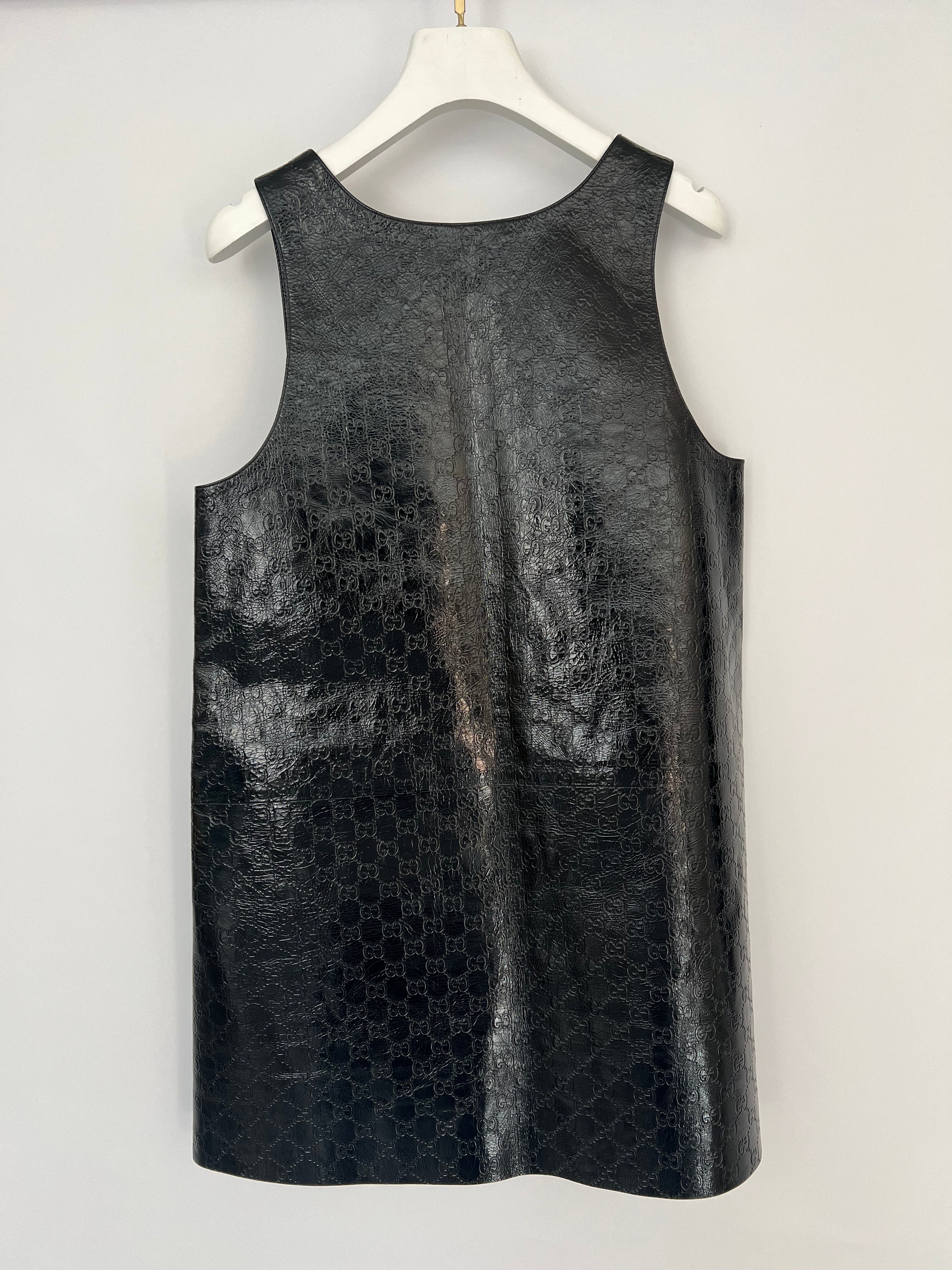 Gucci Black Crinkled GG Embossed Patent Leather Sleeveless Mini Dress Size IT 40 (UK 8) - Image 11