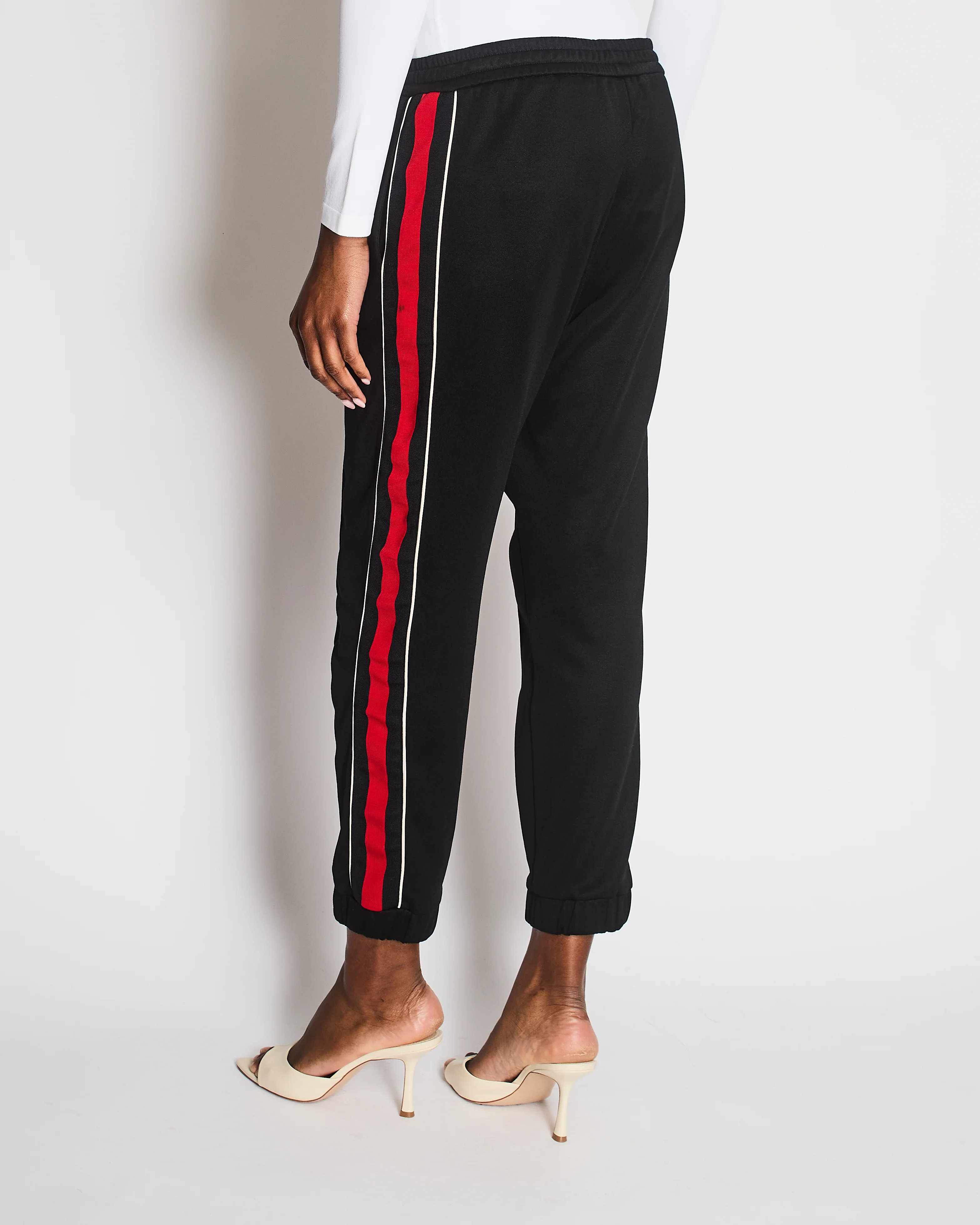 Gucci Black Cuffed Joggers with Red, Navy and White Stripe Detail Size L (UK 12) - Image 2