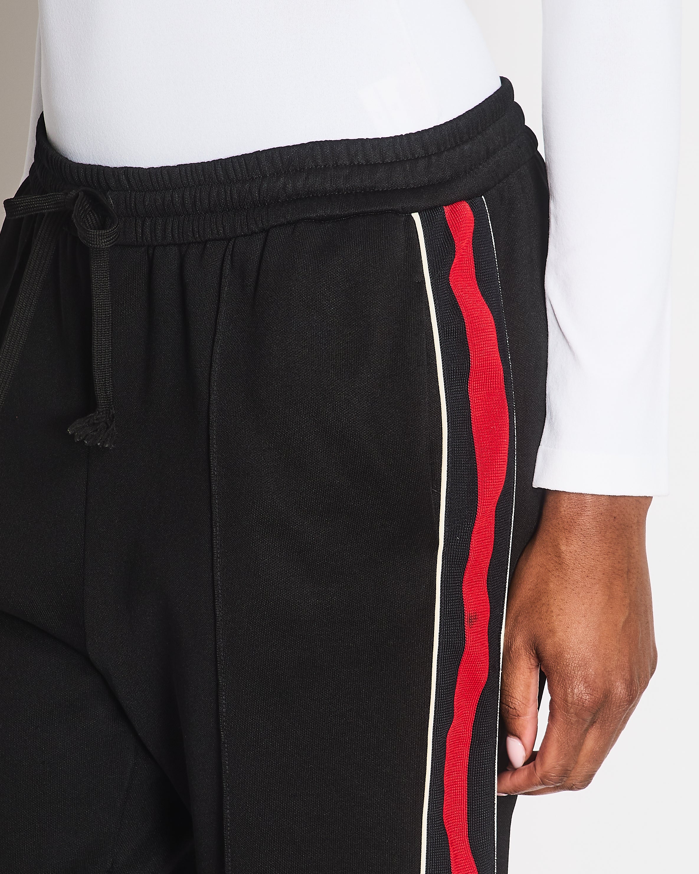 Gucci Black Cuffed Joggers with Red, Navy and White Stripe Detail Size L (UK 12) - Image 3
