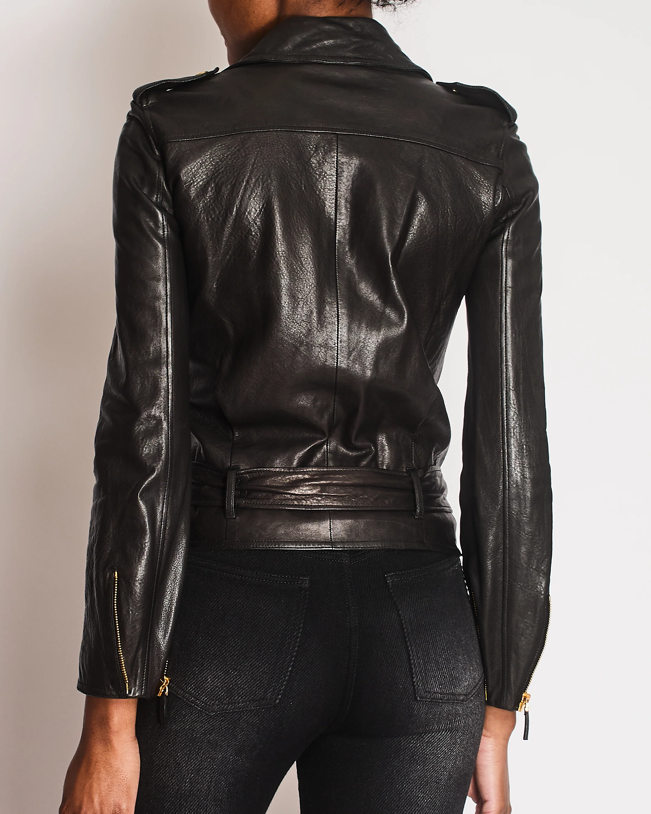 Gucci Black Leather Jacket with Gold Buckle and Zipper Details Size IT 36 (UK 4) - Image 4