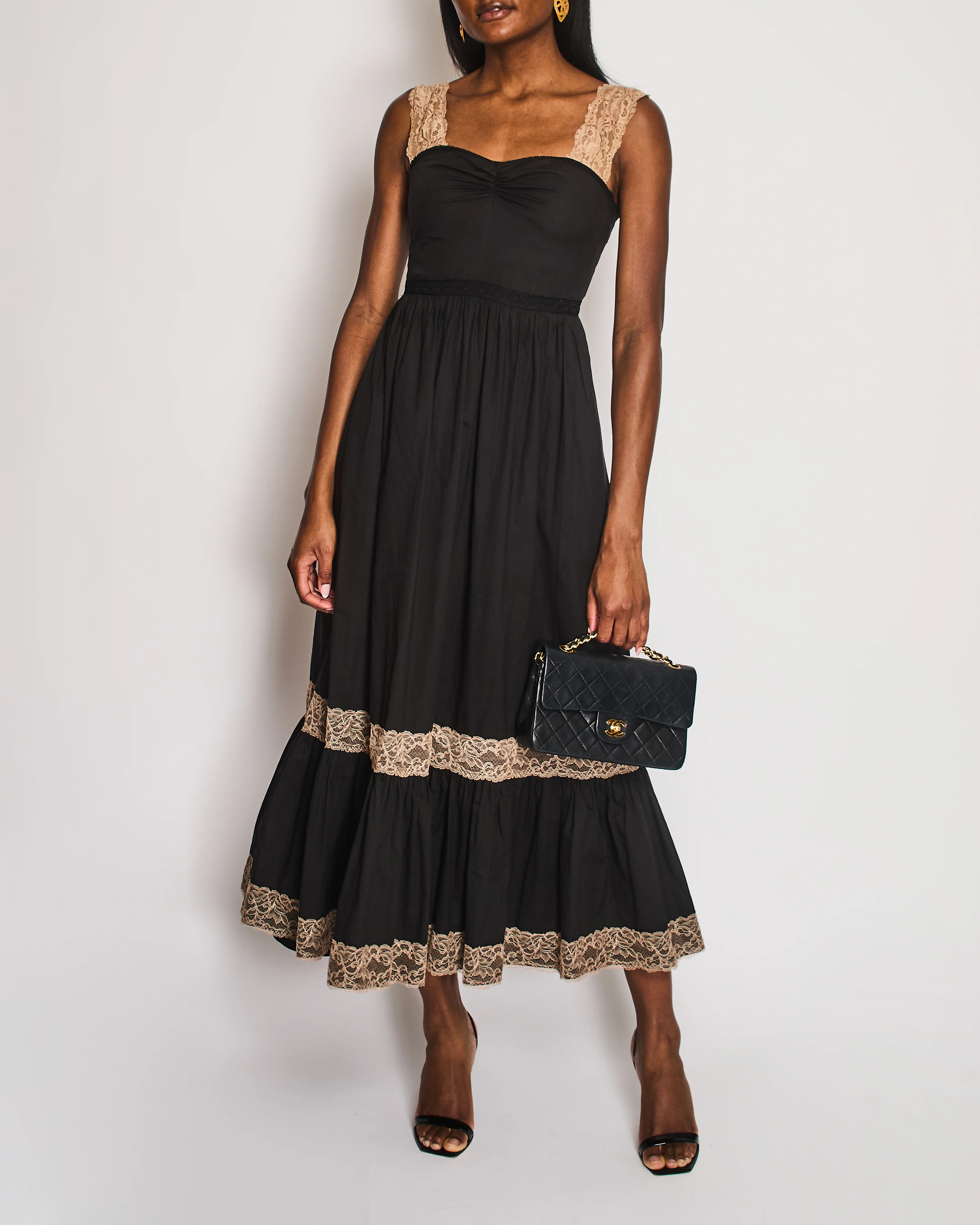 Gucci Black Maxi Dress with Brown Lace Details Size IT 38 (UK 6)