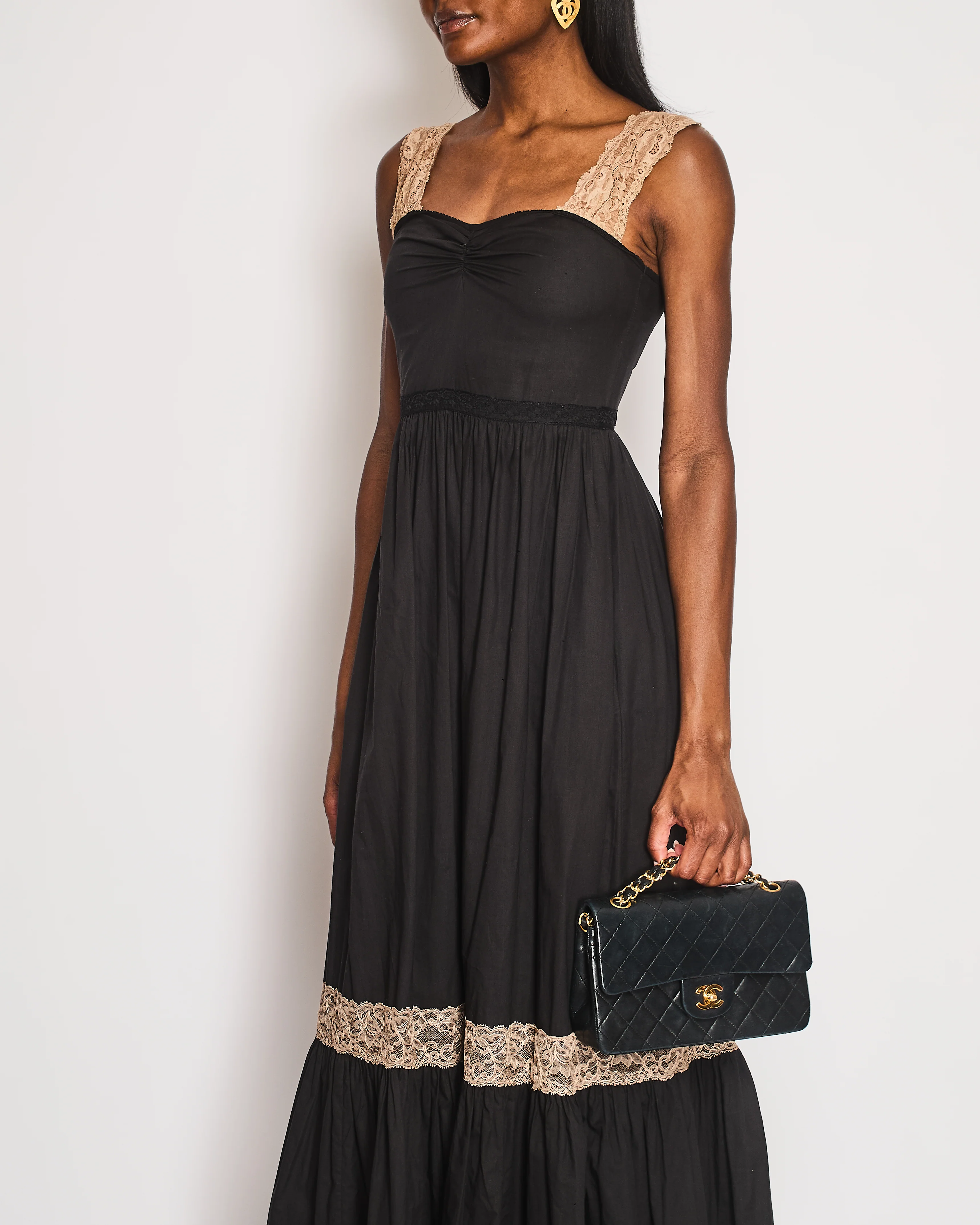 Gucci Black Maxi Dress with Brown Lace Details Size IT 38 (UK 6) - Image 2