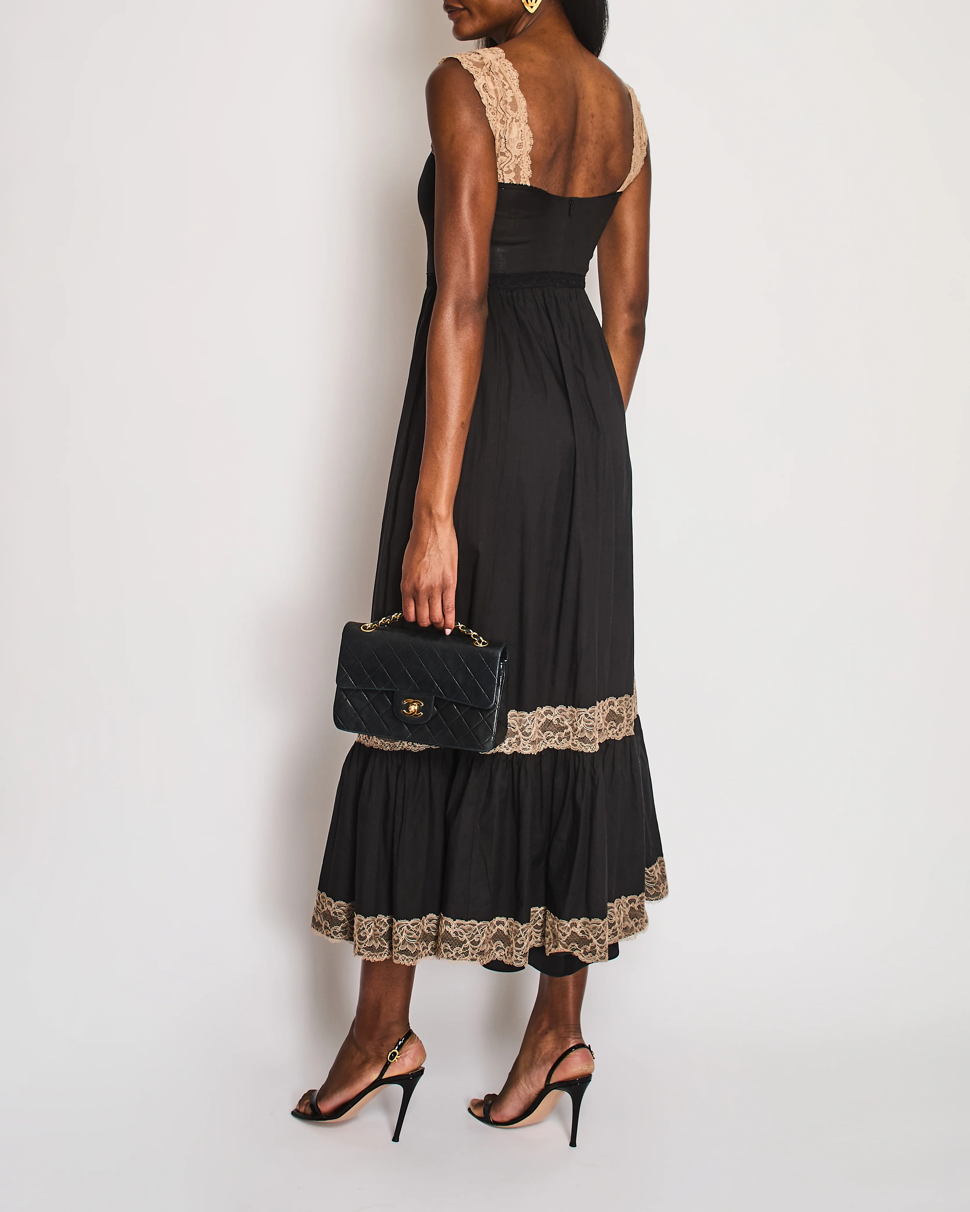 Gucci Black Maxi Dress with Brown Lace Details Size IT 38 (UK 6) - Image 5