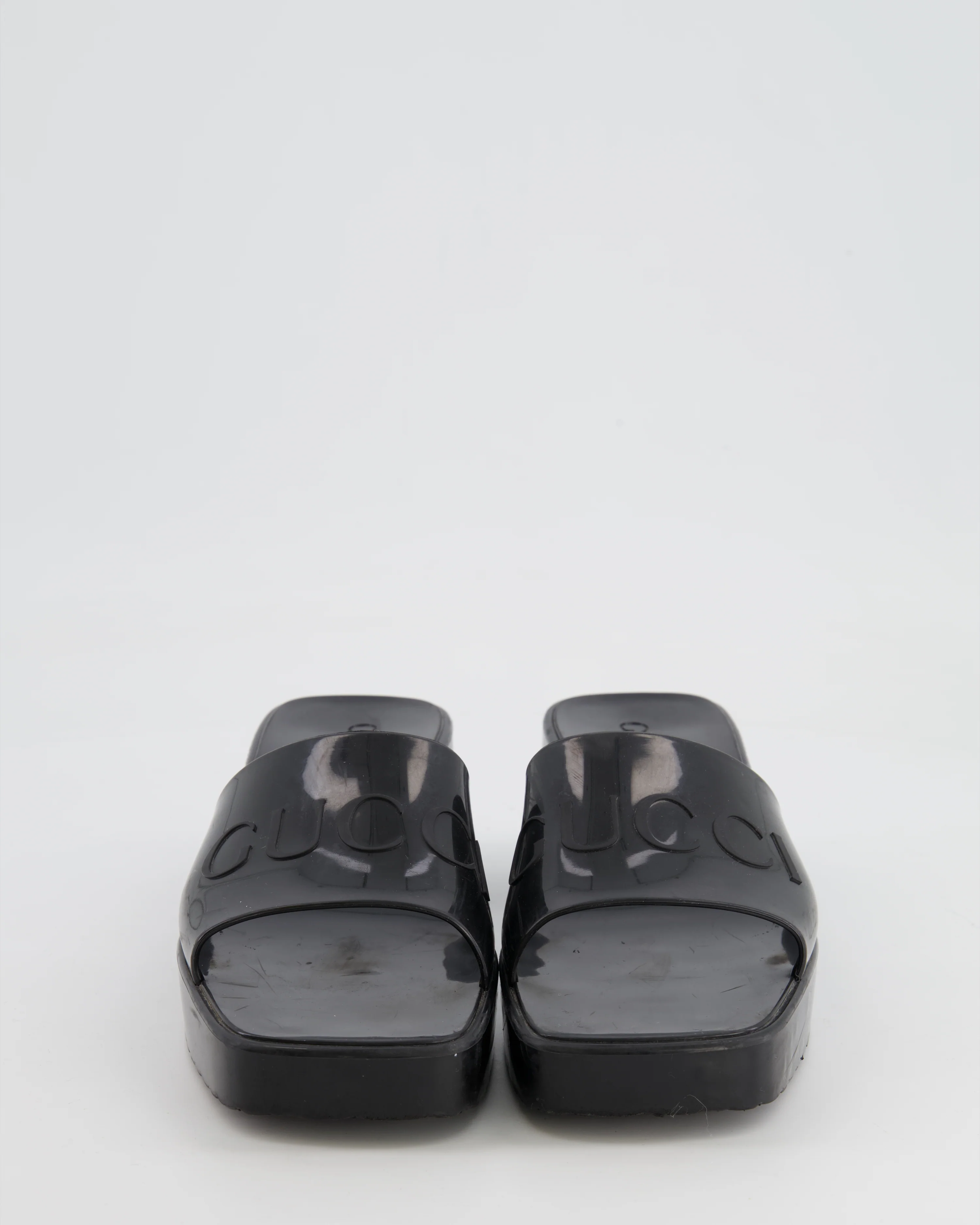 Gucci Black Rubber Heeled Mules with Embossed Logo Size EU 37 - Image 4