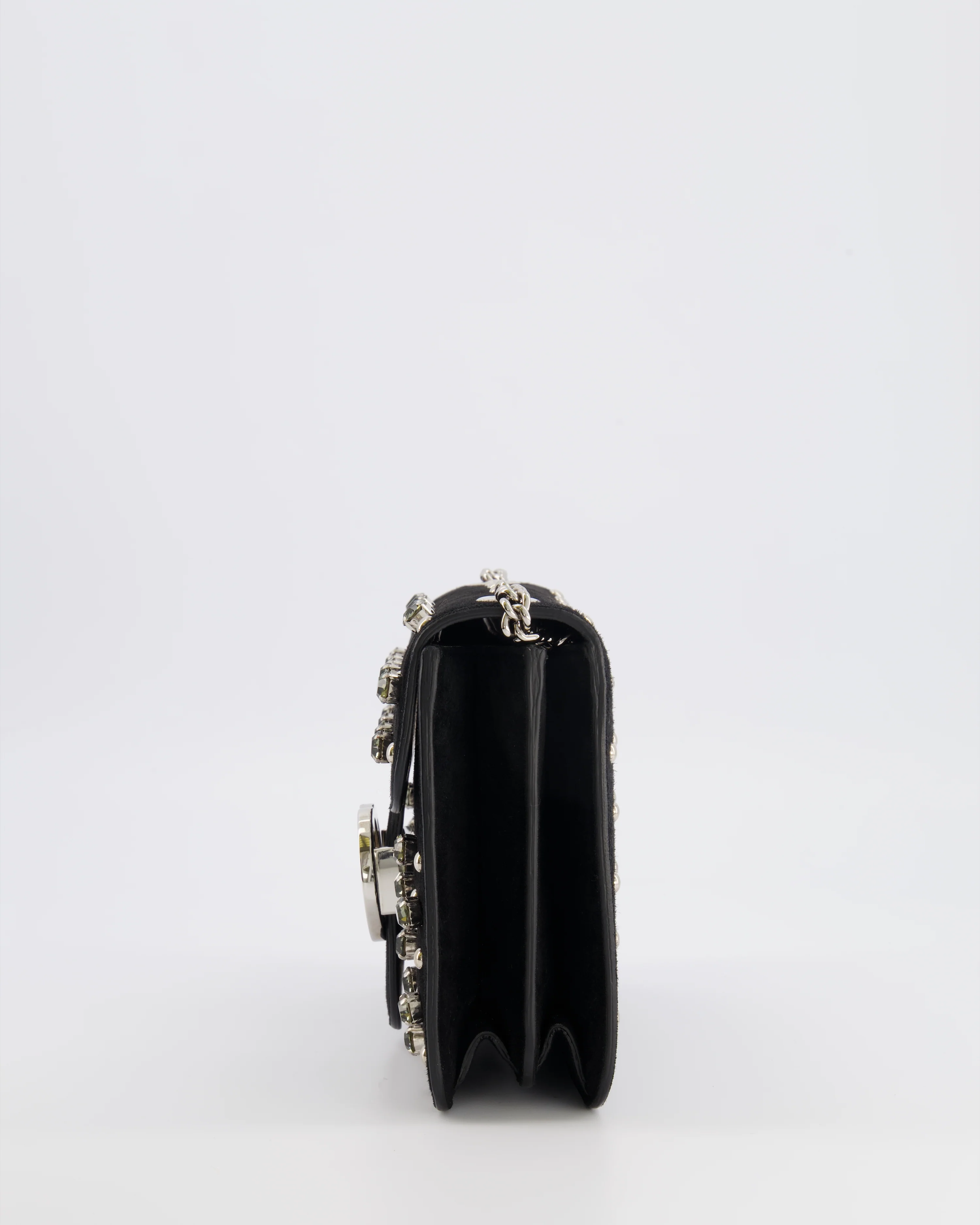 Gucci Black Suede Interlocking G Crystal Crossbody Bag with Silver Studs Embellishments and Silver Hardware - Image 10