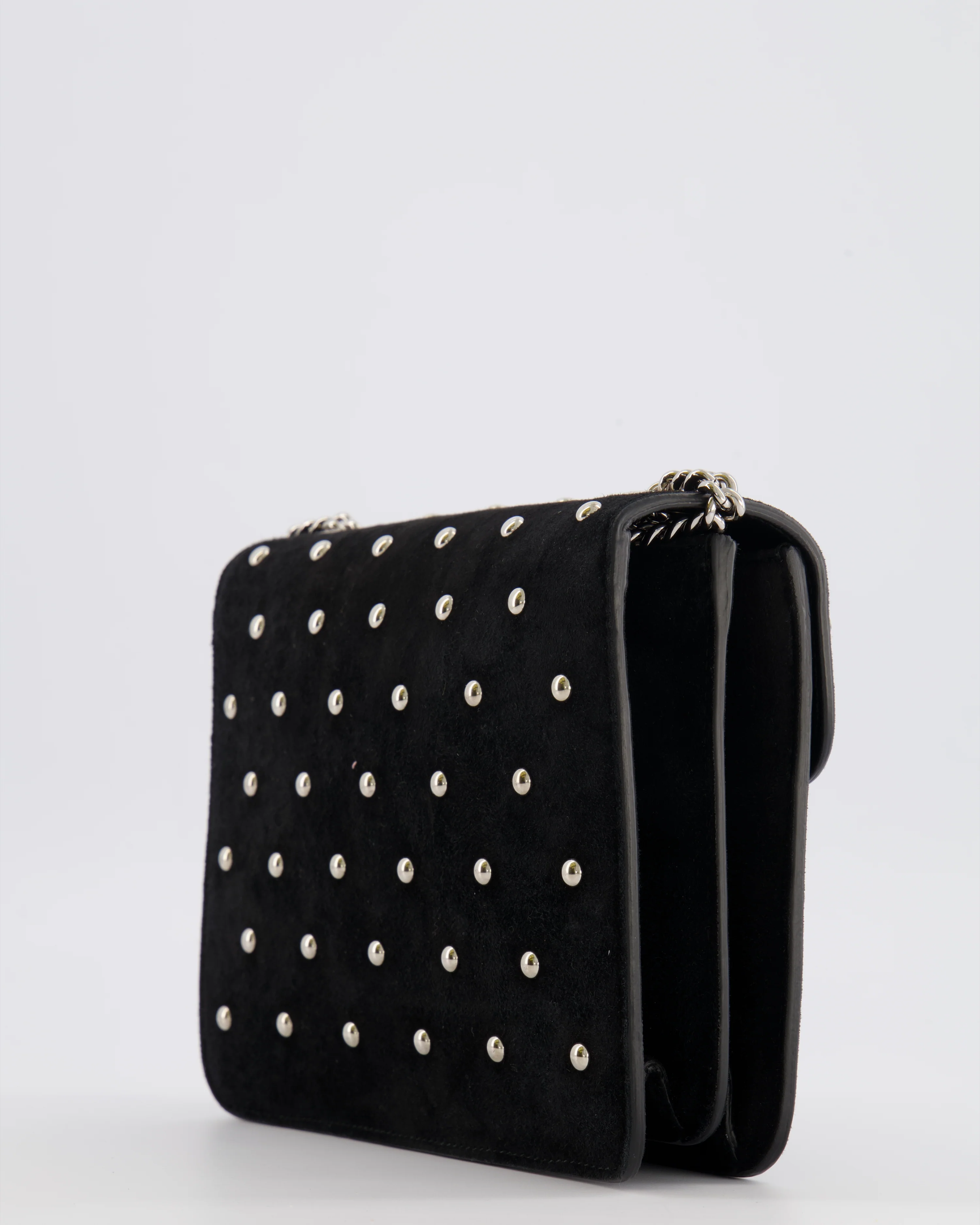 Gucci Black Suede Interlocking G Crystal Crossbody Bag with Silver Studs Embellishments and Silver Hardware - Image 14