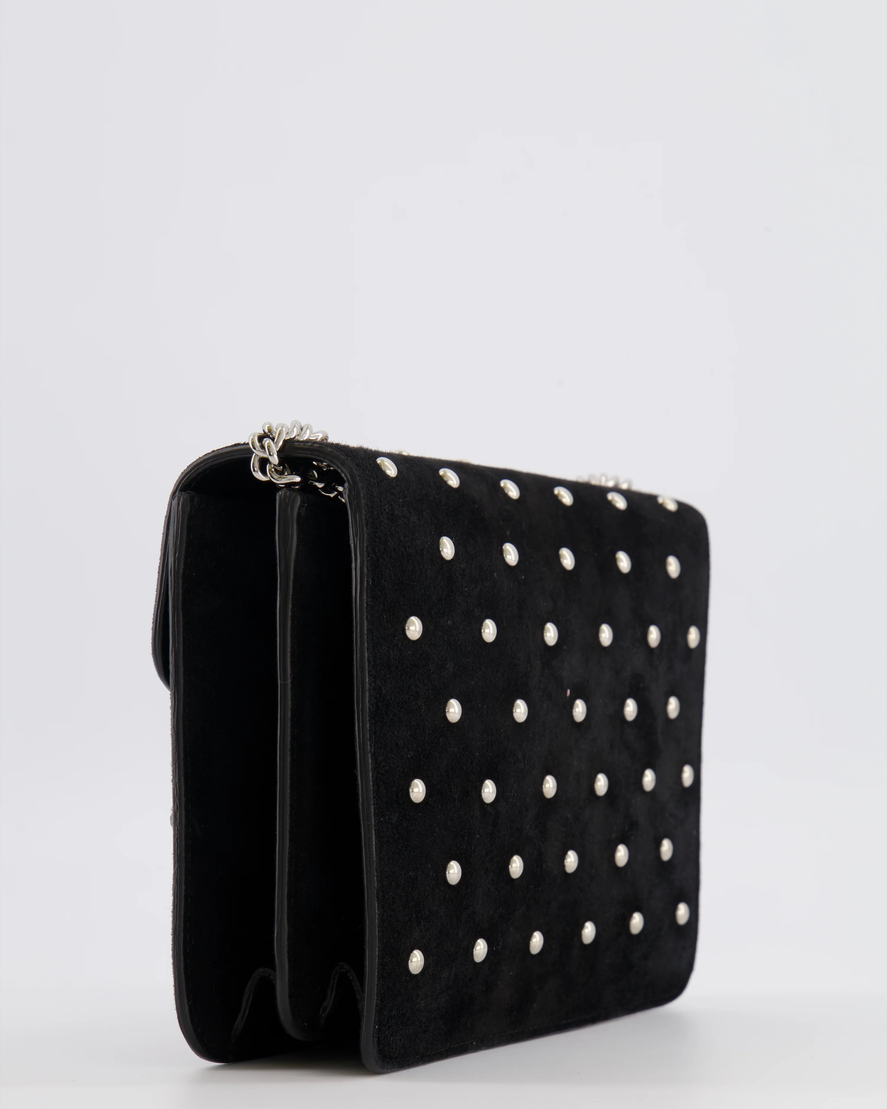 Gucci Black Suede Interlocking G Crystal Crossbody Bag with Silver Studs Embellishments and Silver Hardware - Image 15