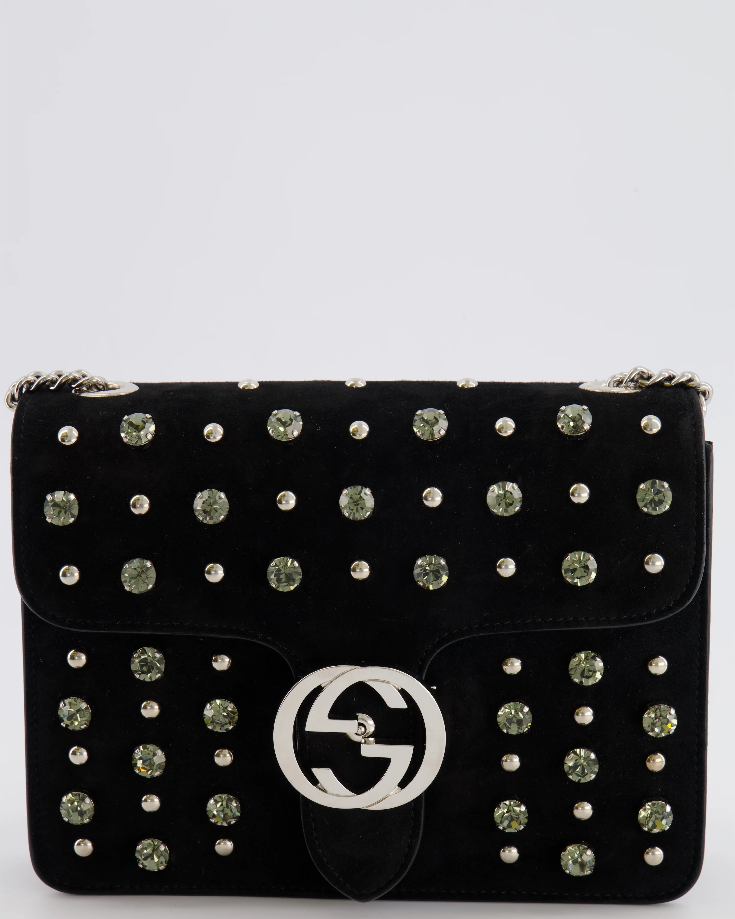 Gucci Black Suede Interlocking G Crystal Crossbody Bag with Silver Studs Embellishments and Silver Hardware - Image 16